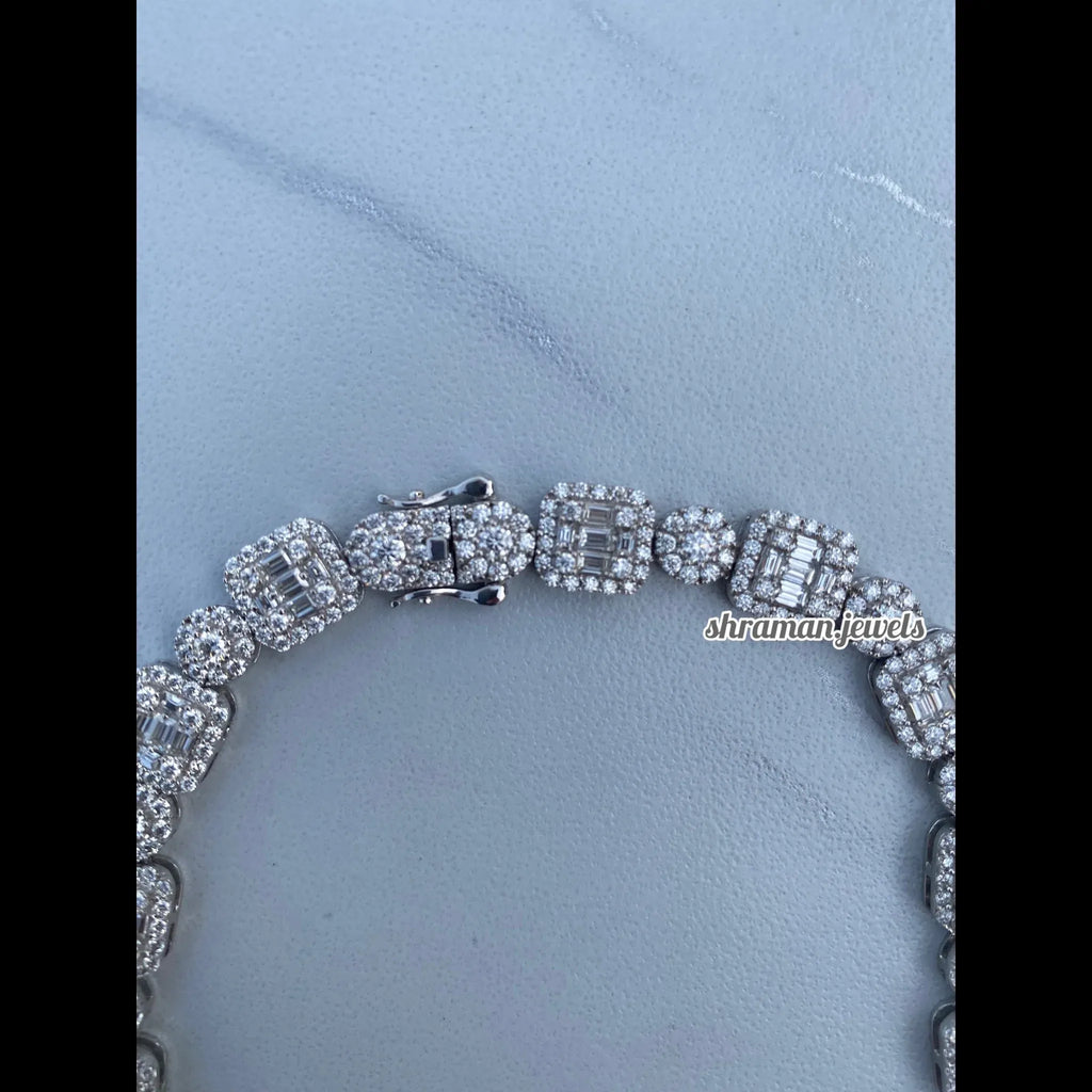 Dazzling 10MM Round & Baguette Diamond Link Necklace