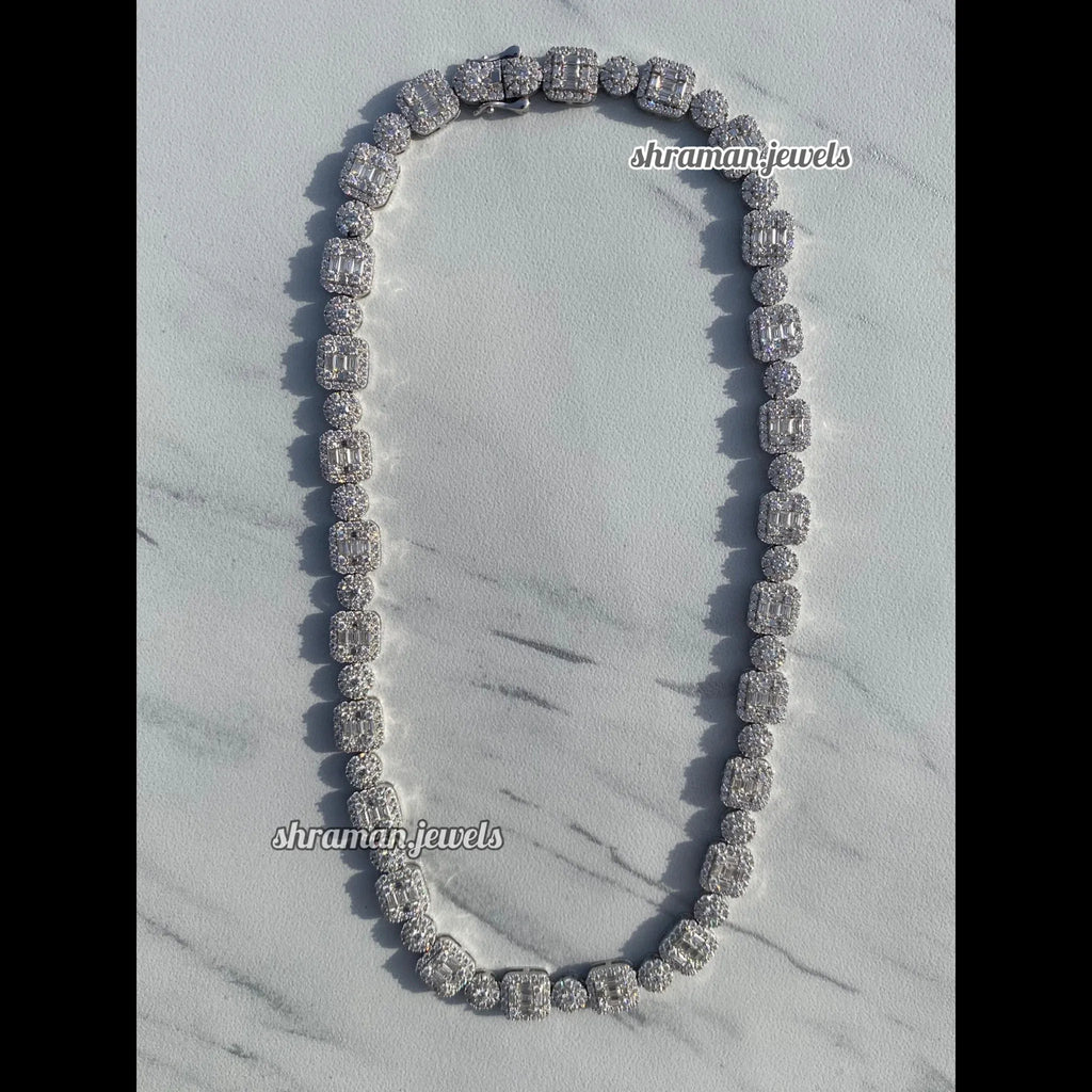 Dazzling 10MM Round & Baguette Diamond Link Necklace