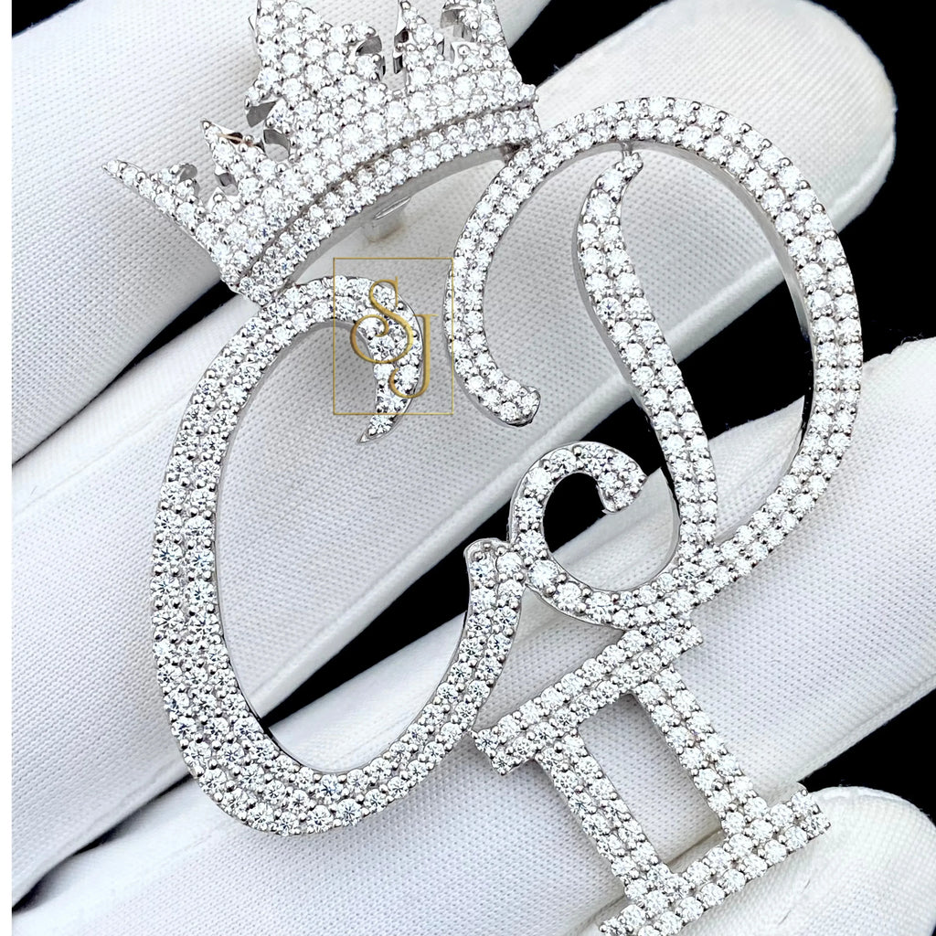 Men's Custom Diamond Letter Pendant Crown Charm - 3.84 CTW