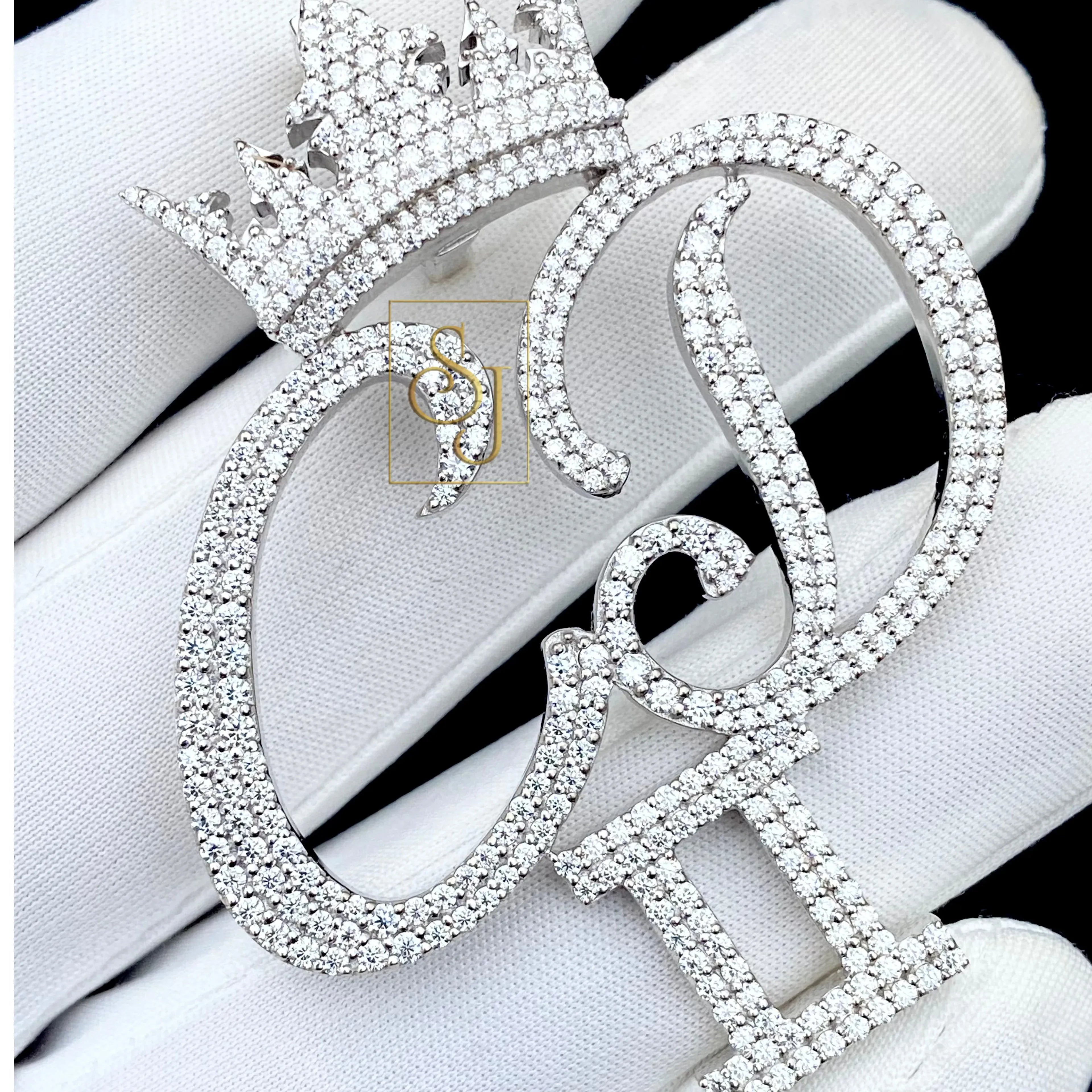 Men's Custom Diamond Letter Pendant Crown Charm - 3.84 CTW