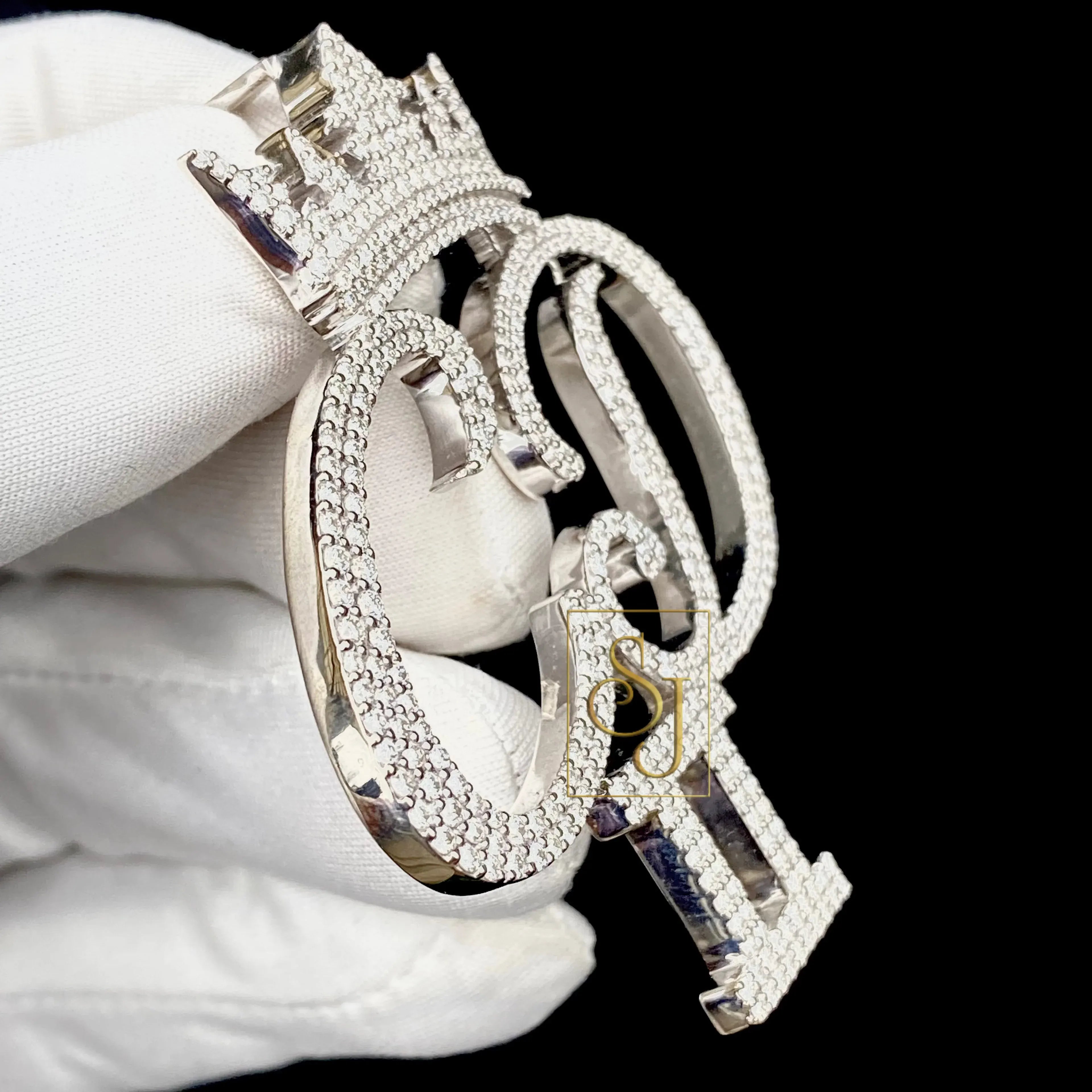 Men's Custom Diamond Letter Pendant Crown Charm - 3.84 CTW