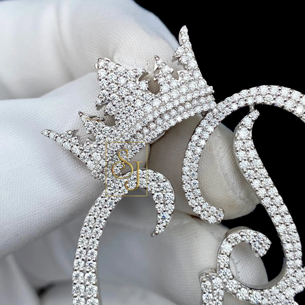 Men's Custom Diamond Letter Pendant Crown Charm - 3.84 CTW