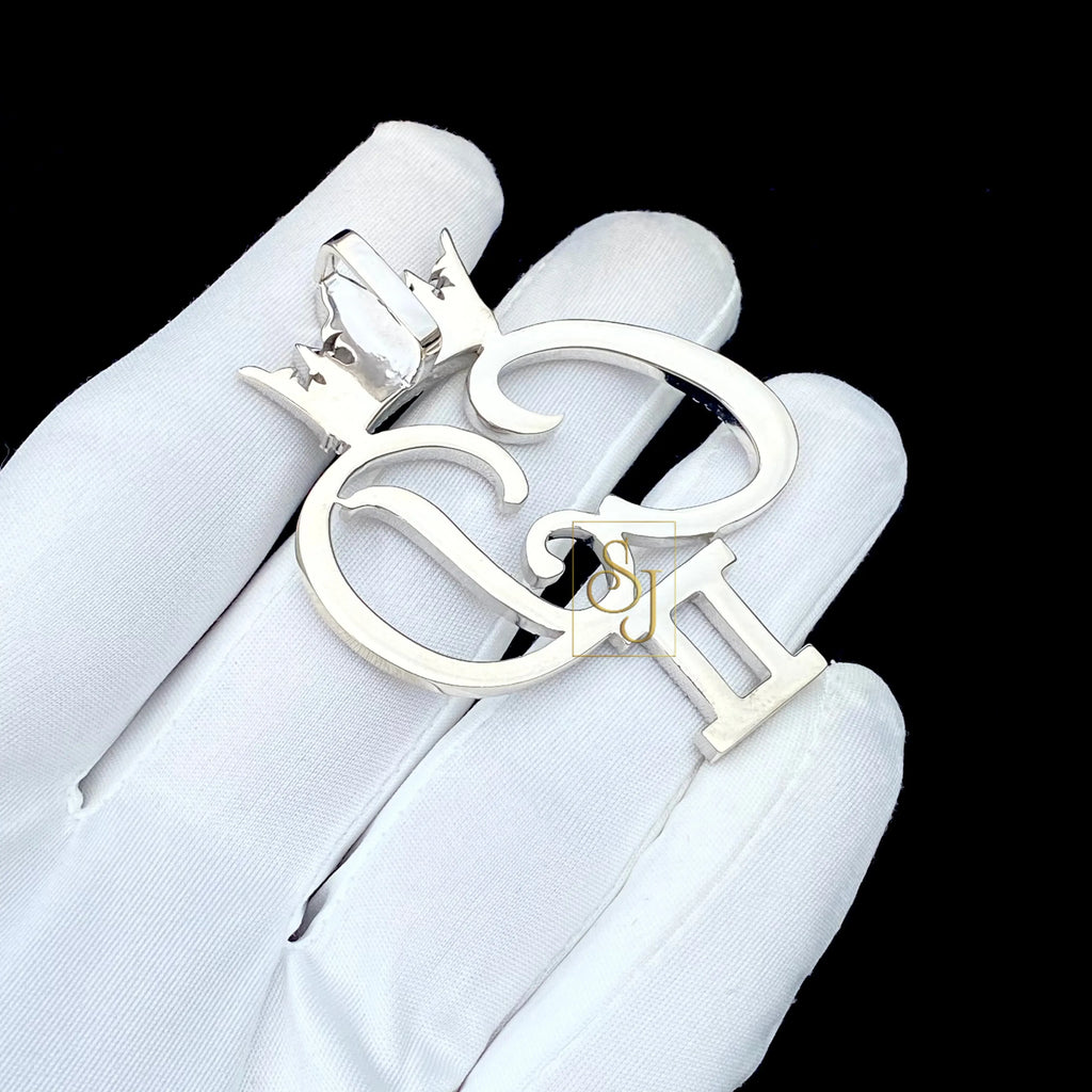 Men's Custom Diamond Letter Pendant Crown Charm - 3.84 CTW
