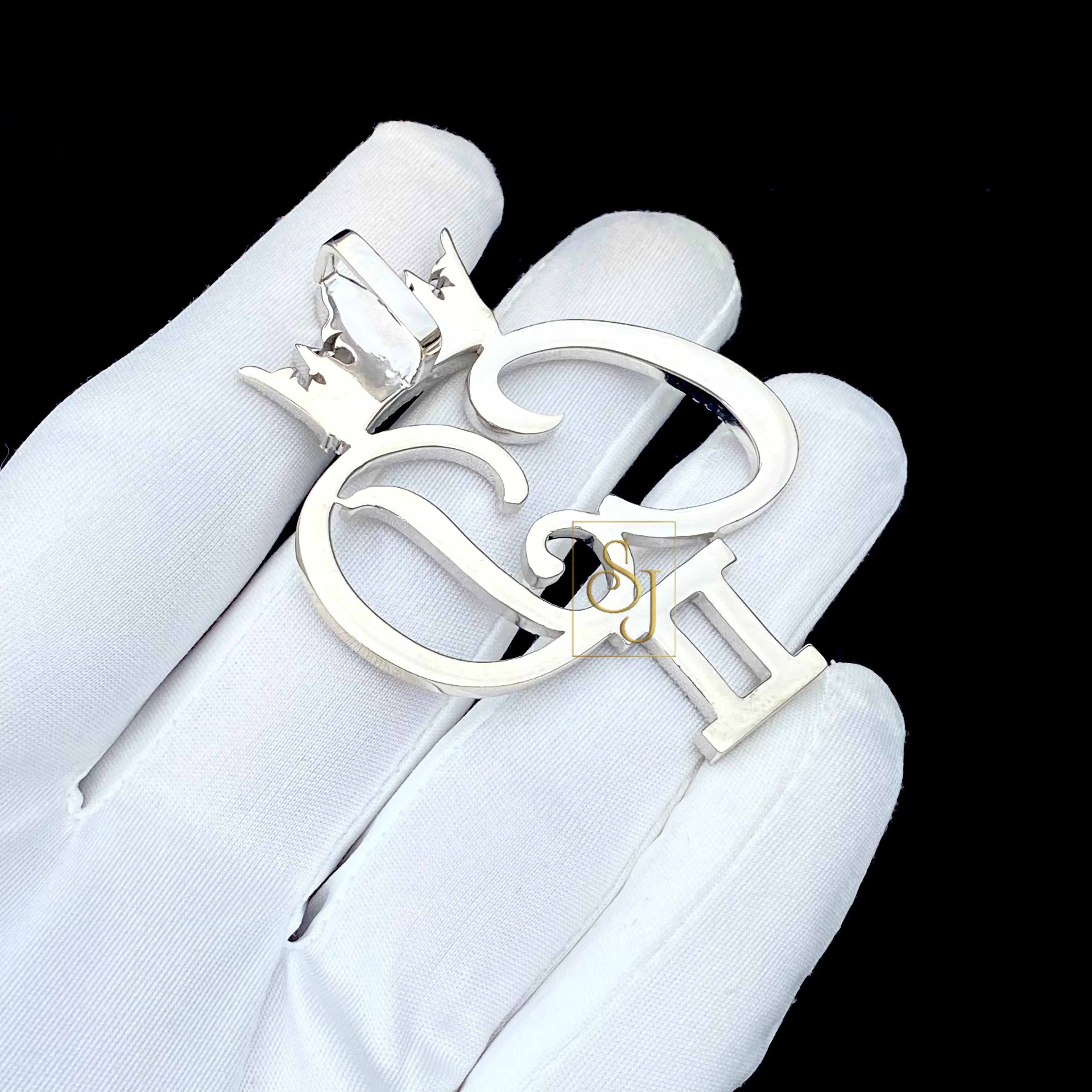Men's Custom Diamond Letter Pendant Crown Charm - 3.84 CTW