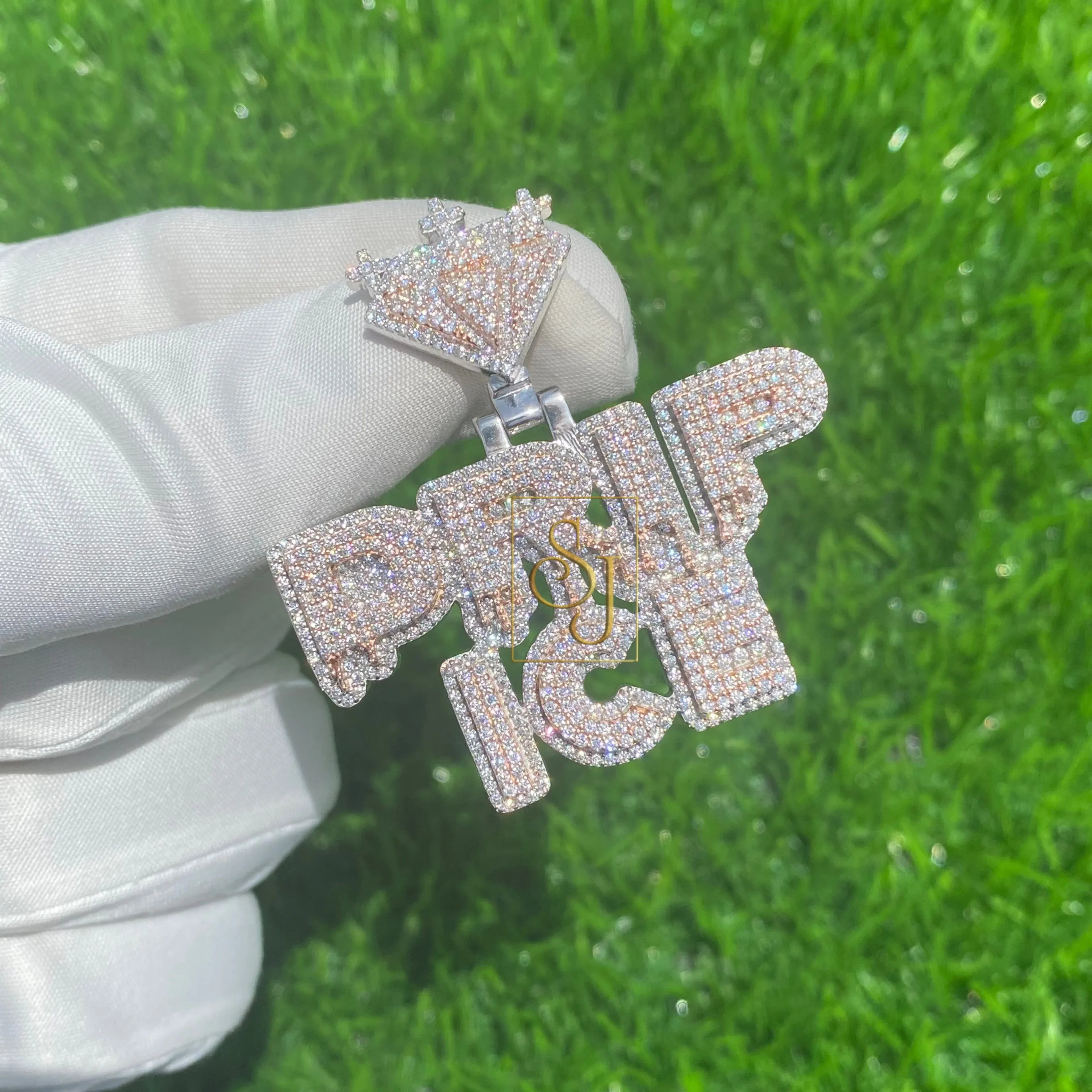 Custom Diamond Pendant Drip Fancy Hip Hop Charm - 3.8 CTW