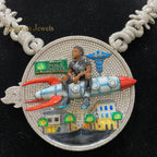 Men's Iced Out ROCKET MAN Hip Hop Round VVS Moissanite Pendant with Spiky Cuban Chain