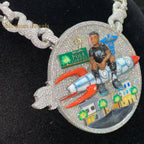 Men's Iced Out ROCKET MAN Hip Hop Round VVS Moissanite Pendant with Spiky Cuban Chain