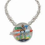 Men's Iced Out ROCKET MAN Hip Hop Round VVS Moissanite Pendant with Spiky Cuban Chain