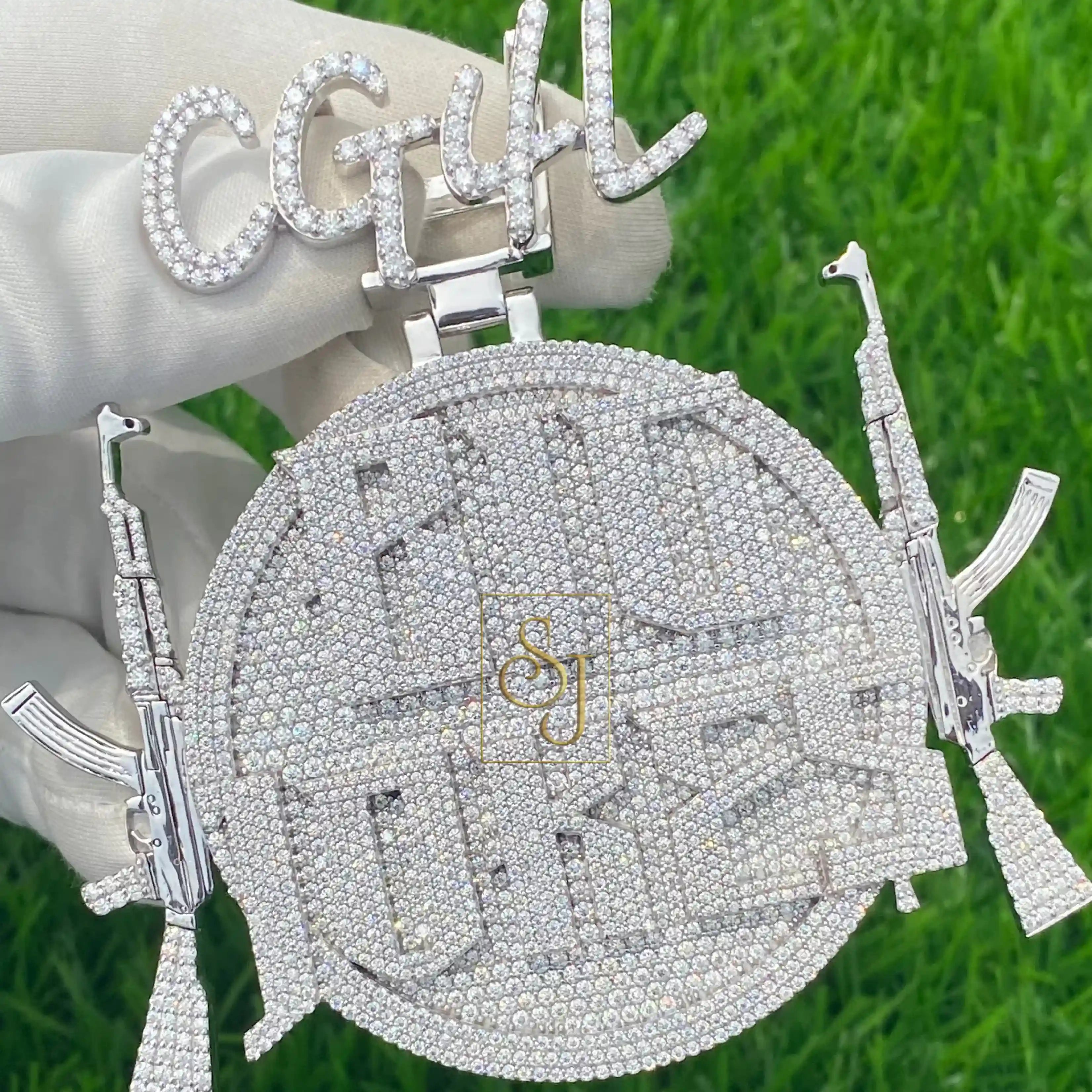 Custom round iced out 14K solid gold letter pendant -  15.61 CTW