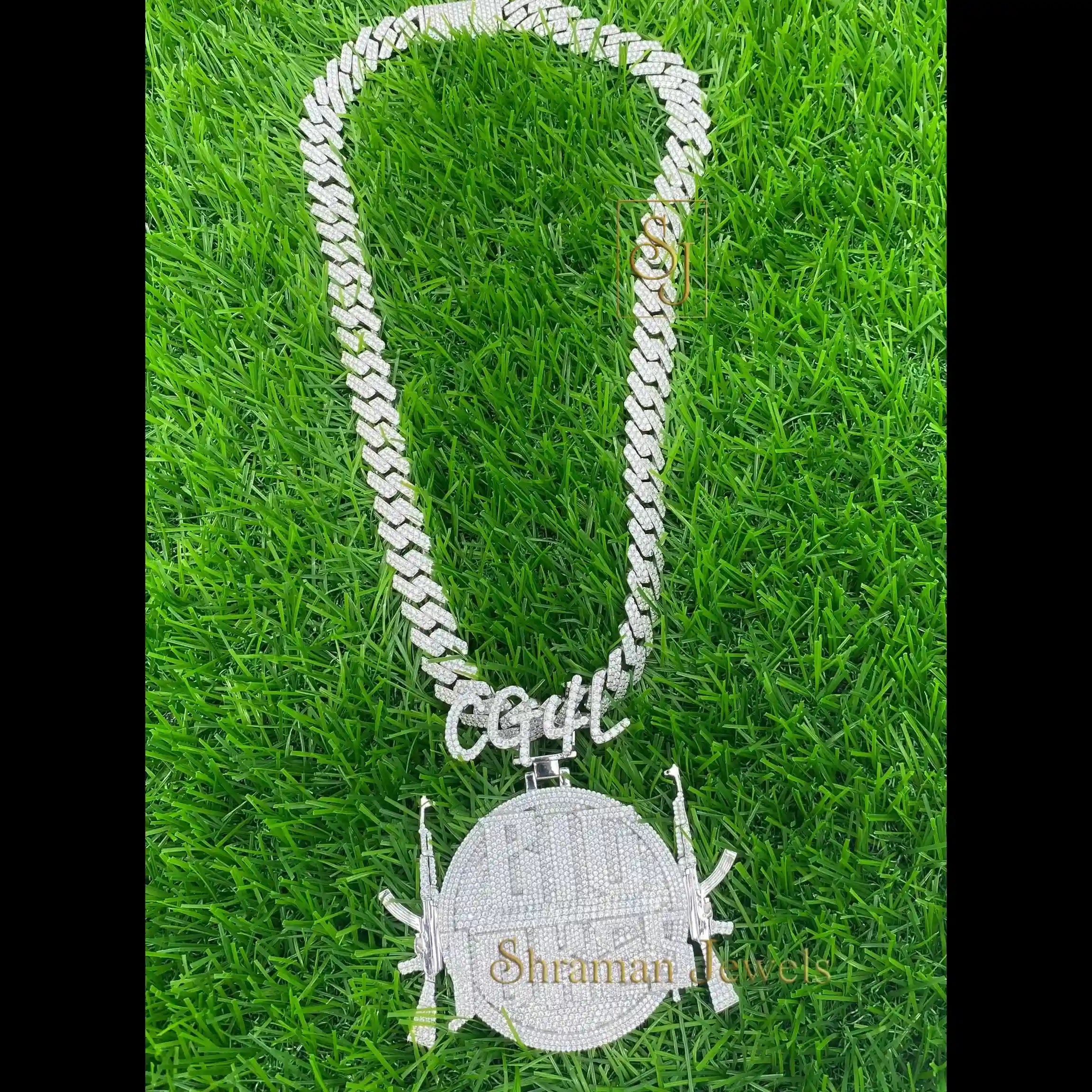 Custom round iced out 14K solid gold letter pendant -  15.61 CTW