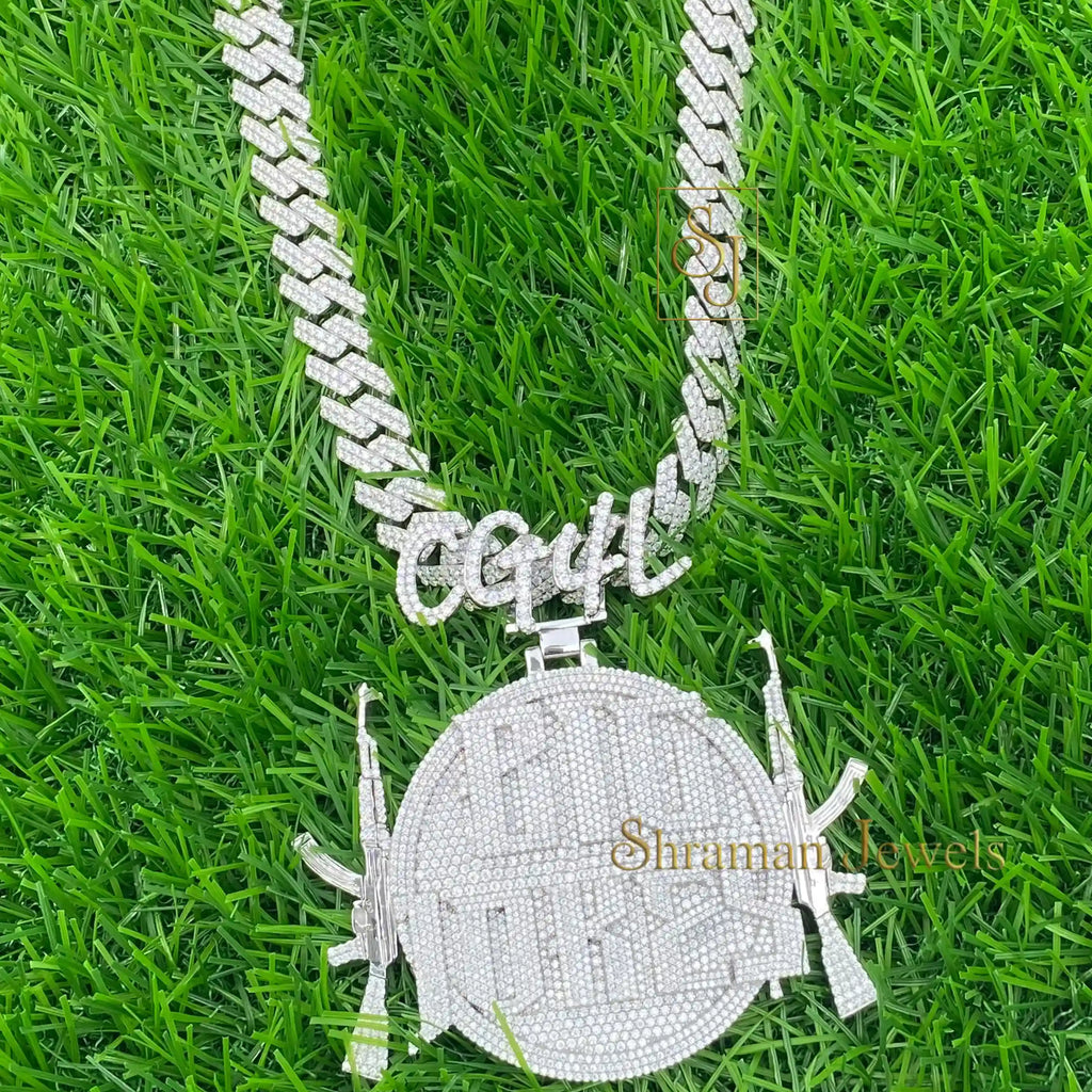 Custom round iced out 14K solid gold letter pendant -  15.61 CTW