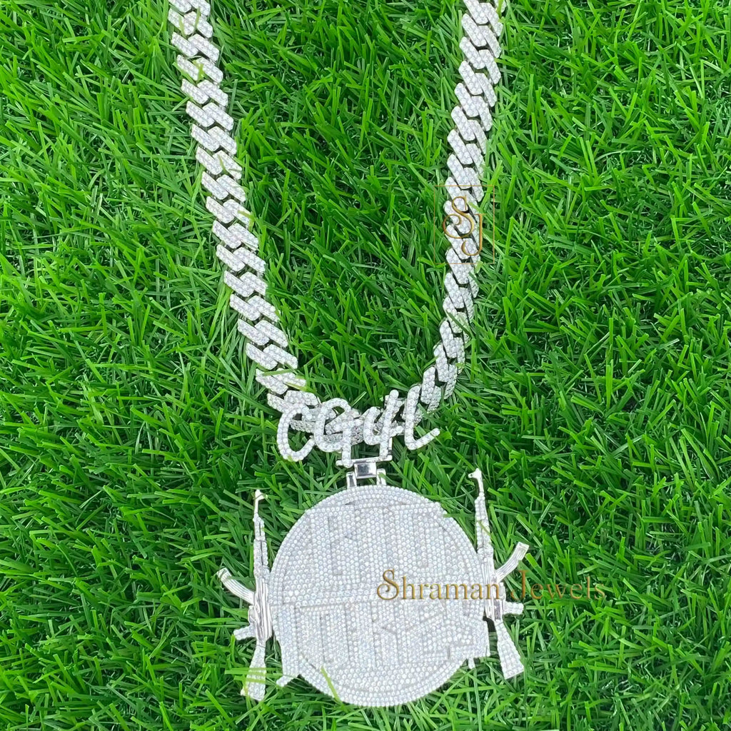 Custom round iced out 14K solid gold letter pendant -  15.61 CTW