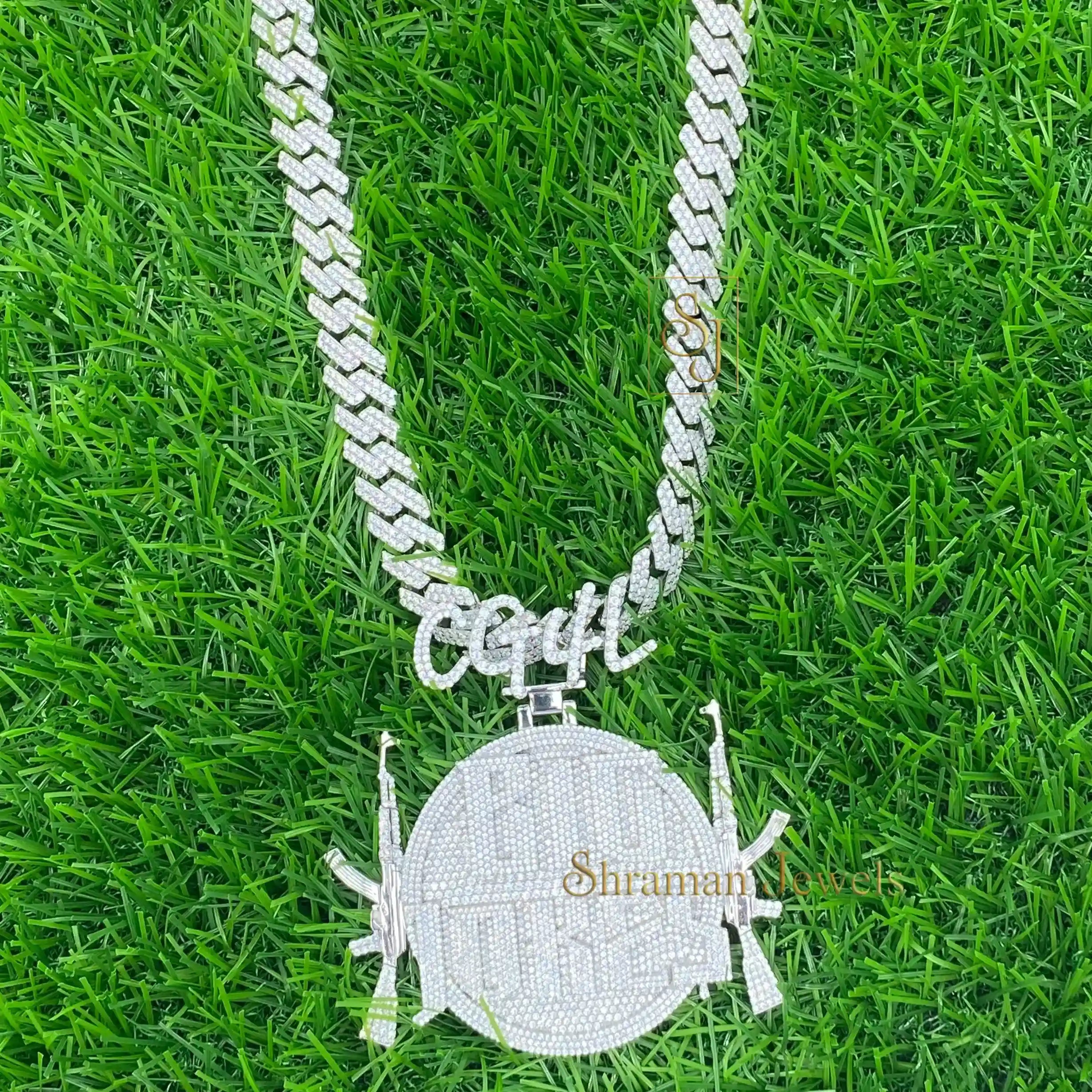 Custom round iced out 14K solid gold letter pendant -  15.61 CTW