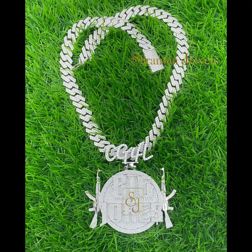 Custom round iced out 14K solid gold letter pendant -  15.61 CTW