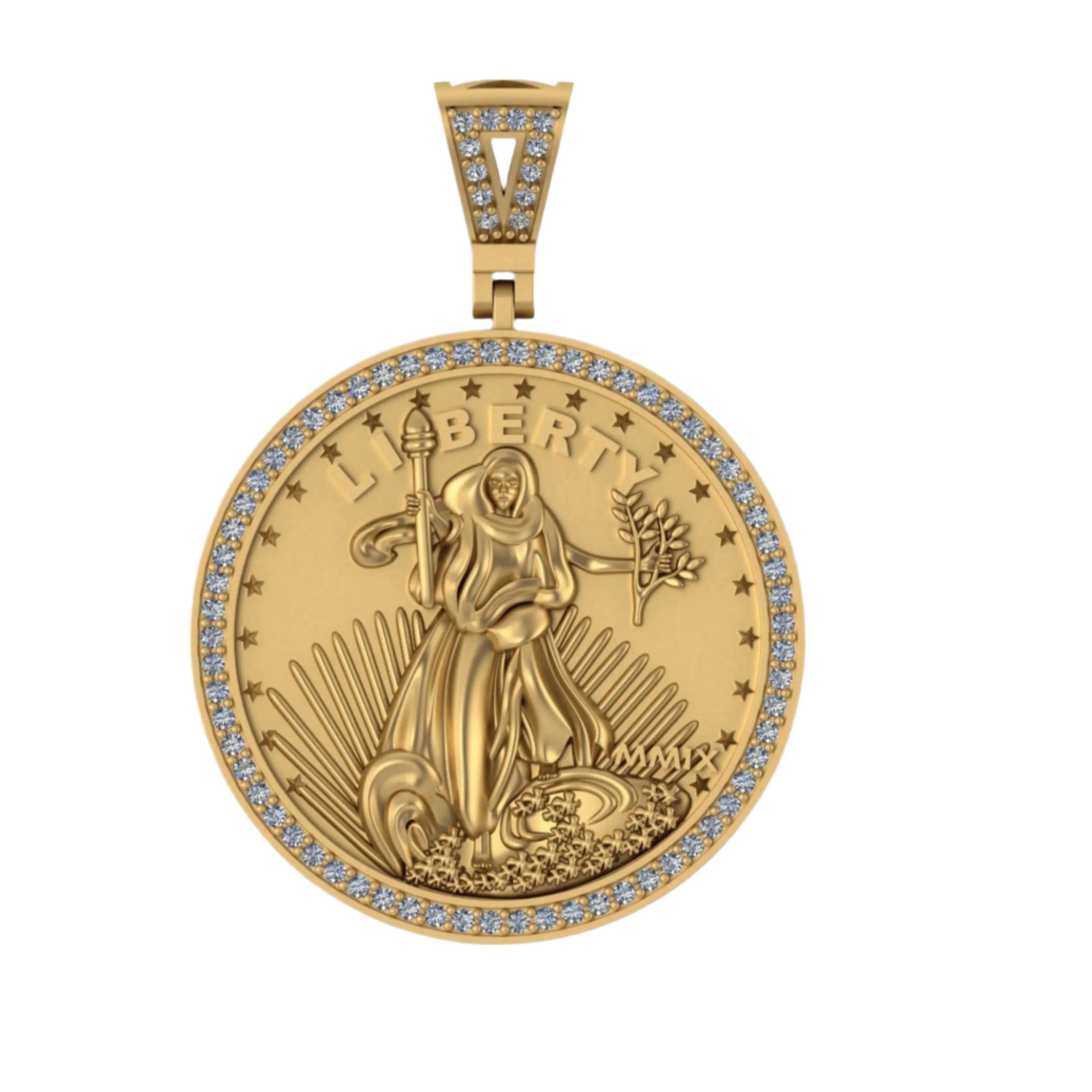 Liberty Round Diamond Pendant 14K Solid Gold - 0.75 CTW
