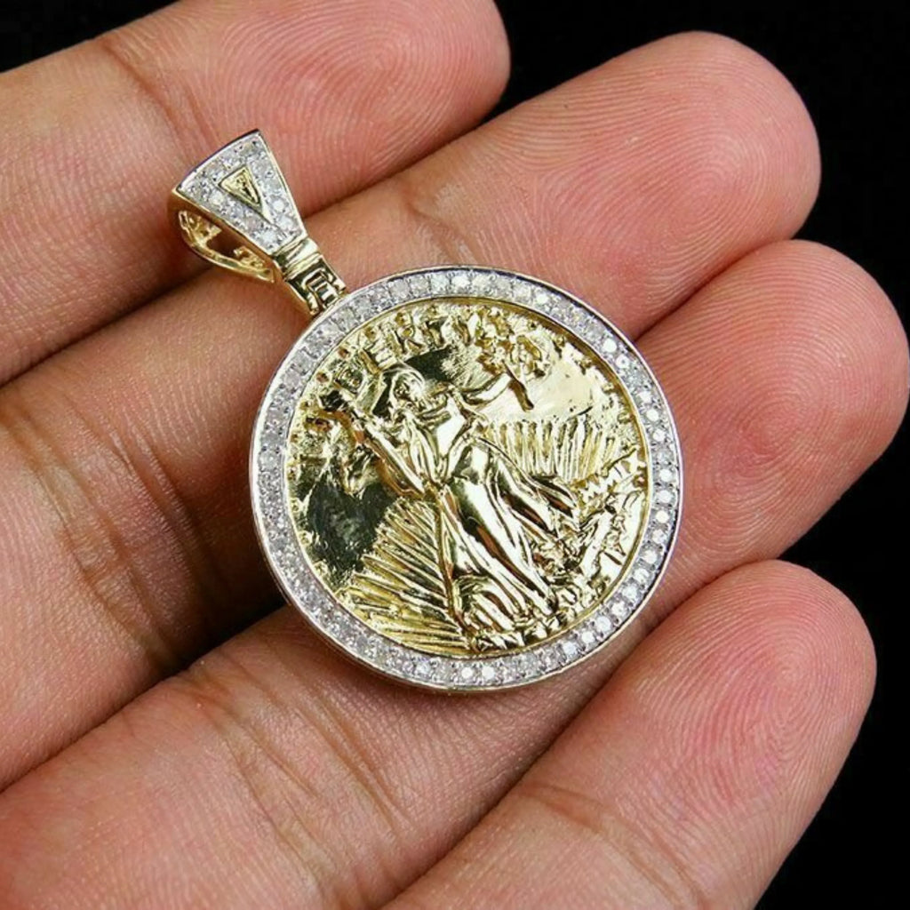 Liberty Round Diamond Pendant 14K Solid Gold - 0.75 CTW