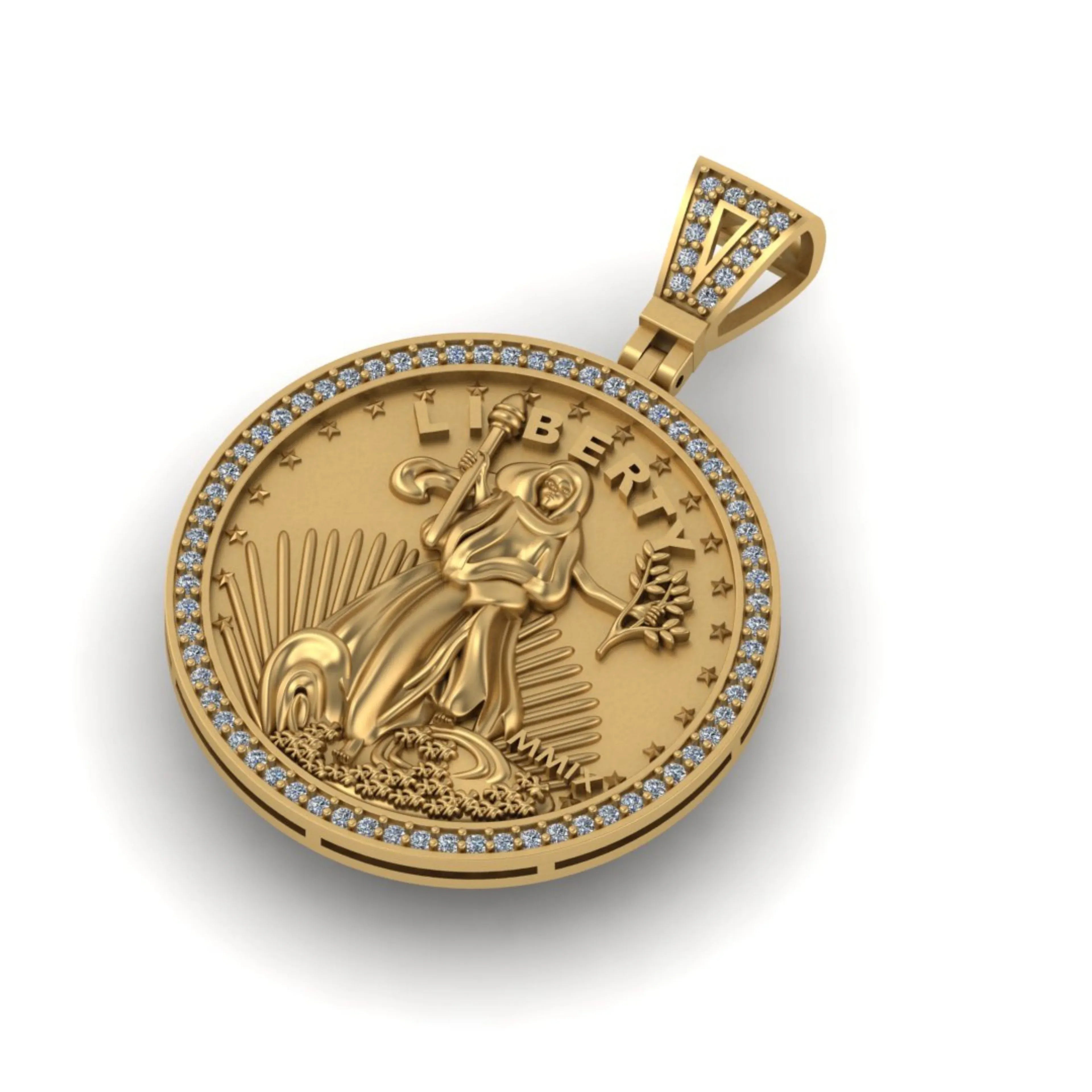 Liberty Round Diamond Pendant 14K Solid Gold - 0.75 CTW