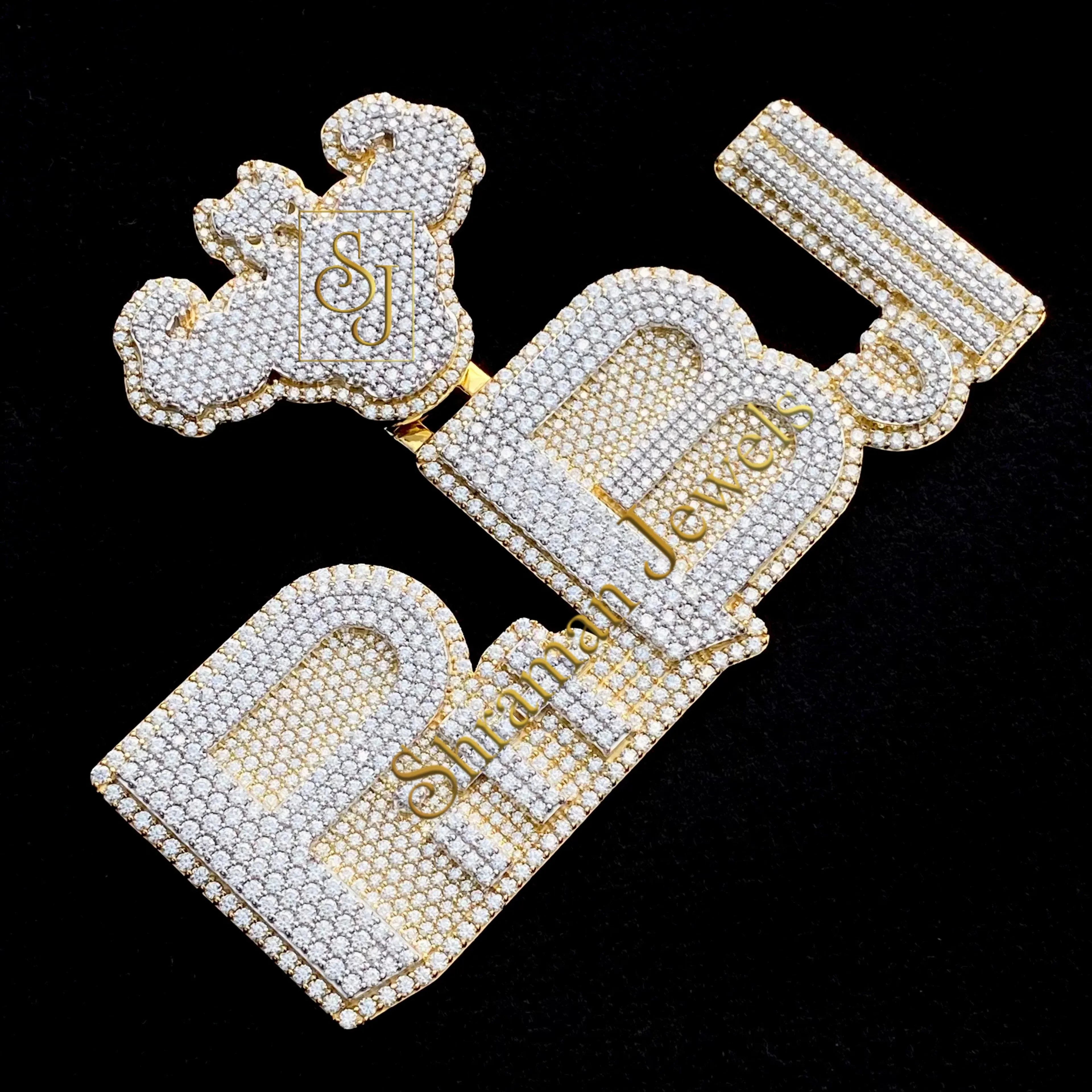 Diamond Pit Bull Pendant 14K solid Gold - 23.70 CTW