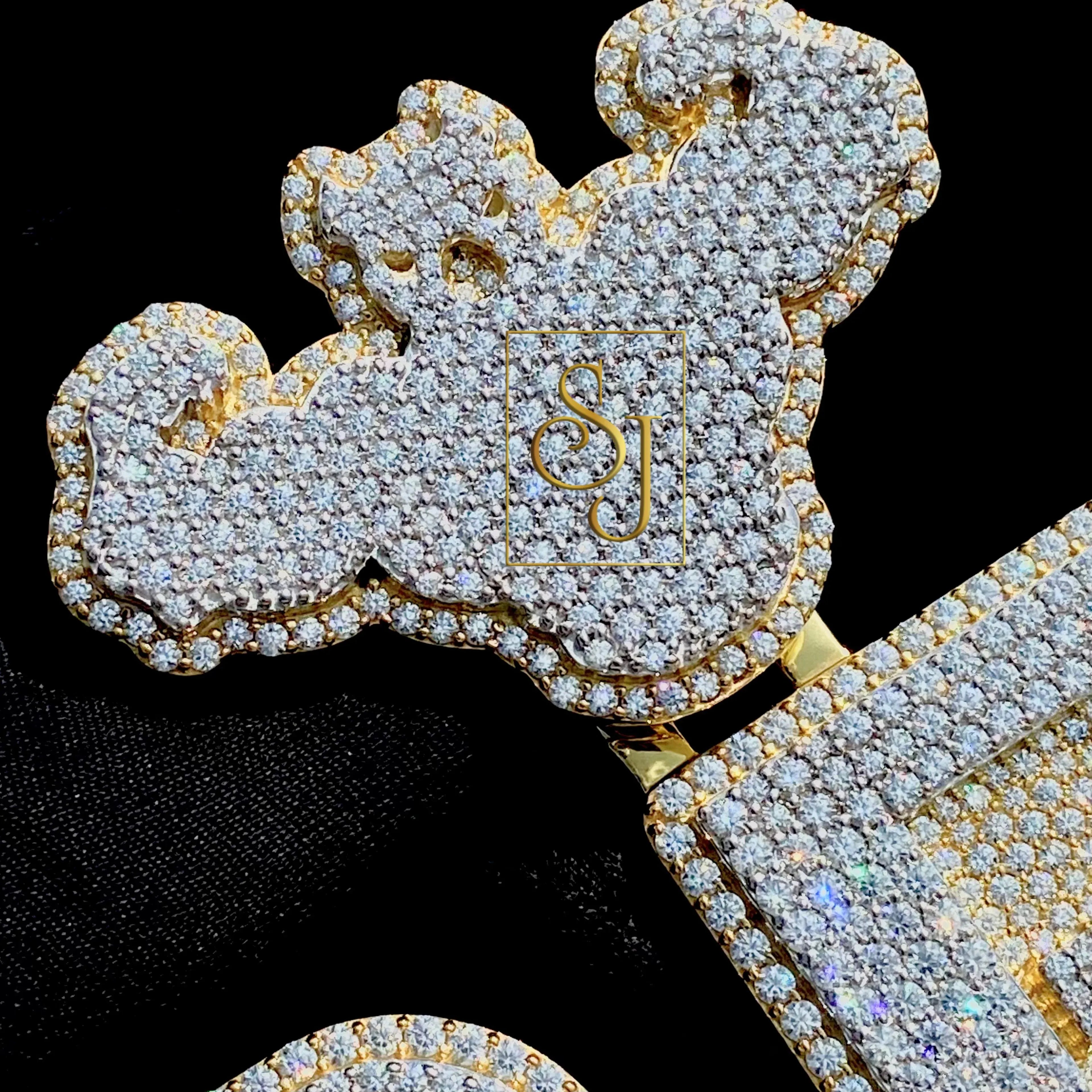 Diamond Pit Bull Pendant 14K solid Gold - 23.70 CTW