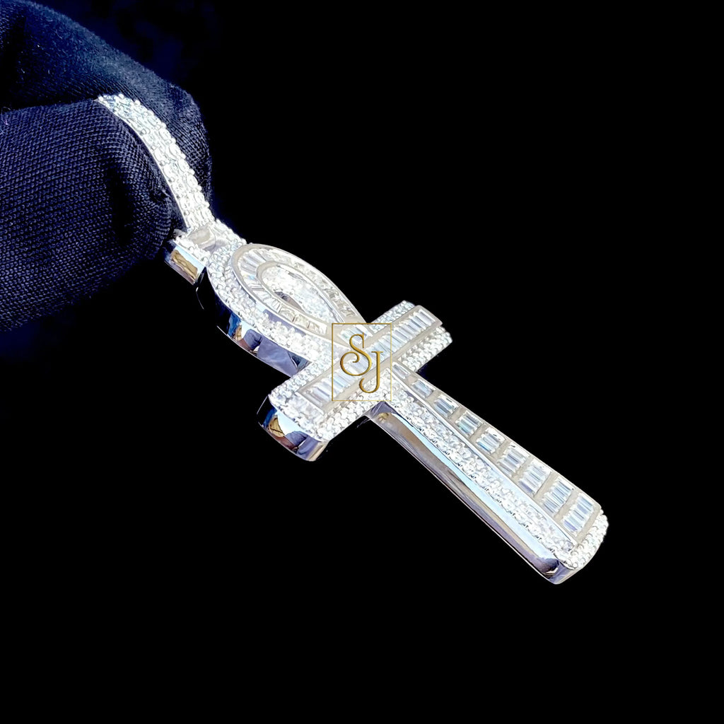 Gold Diamond Cross Pendant Egyptian Spiritual Charm - 5.41 CTW