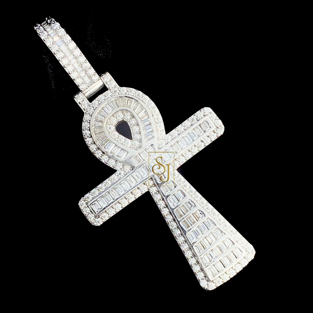 Gold Diamond Cross Pendant Egyptian Spiritual Charm - 5.41 CTW