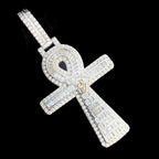 Gold Diamond Cross Pendant Egyptian Spiritual Charm - 5.41 CTW