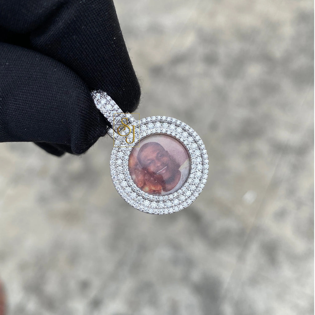 Custom Photo Round VVS Diamond Memory Pendant with 925 Silver