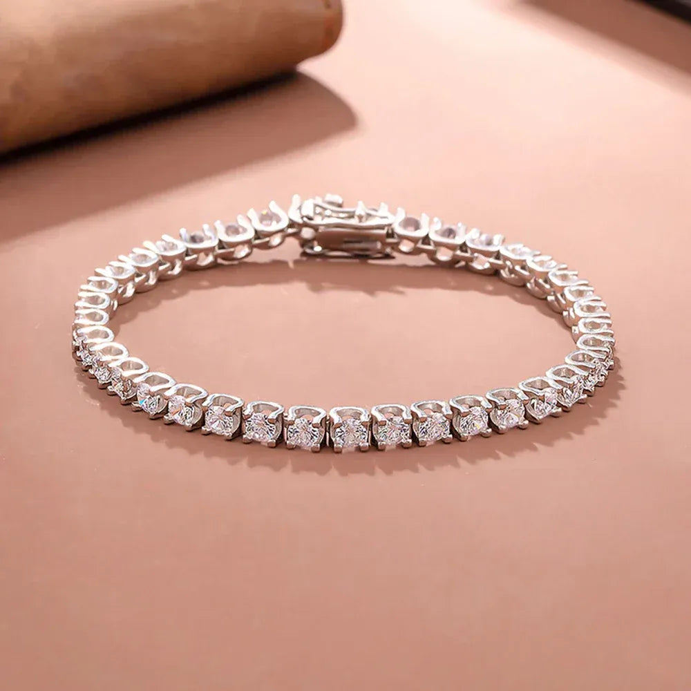 3MM Natural Diamond VVS Unisex Tennis Bracelet Luxury Gold Jewelry