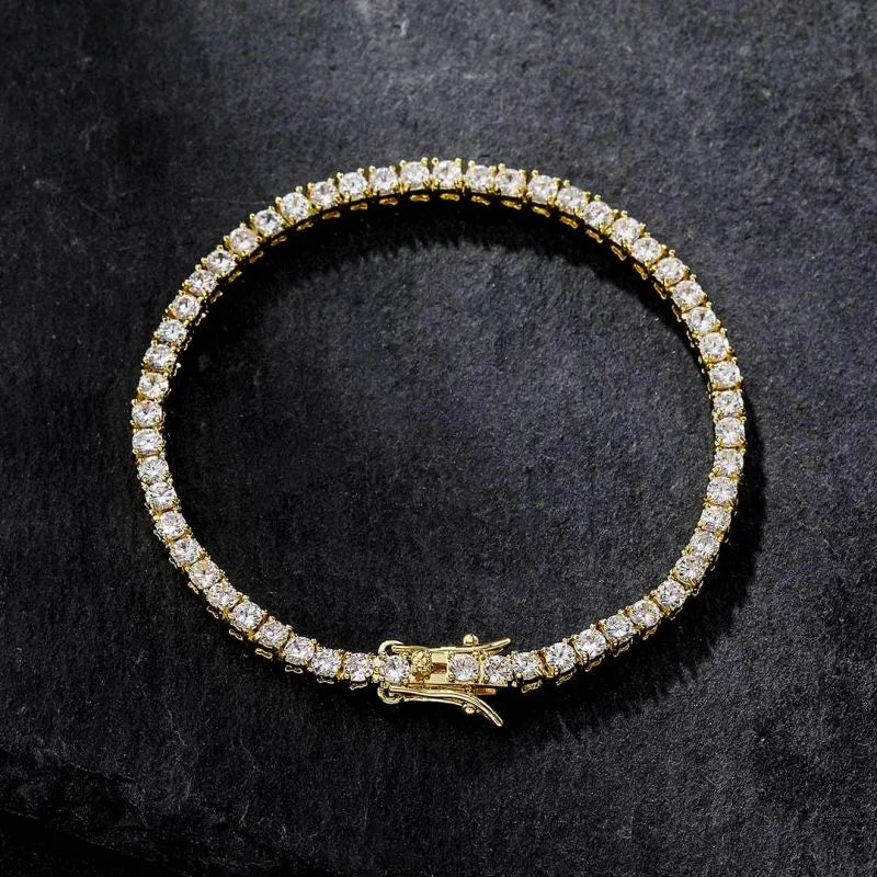 3MM Natural Diamond VVS Unisex Tennis Bracelet Luxury Gold Jewelry