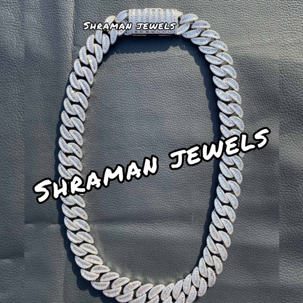 18MM Iced Out Baguette Diamond Cuban Link Chain for Men