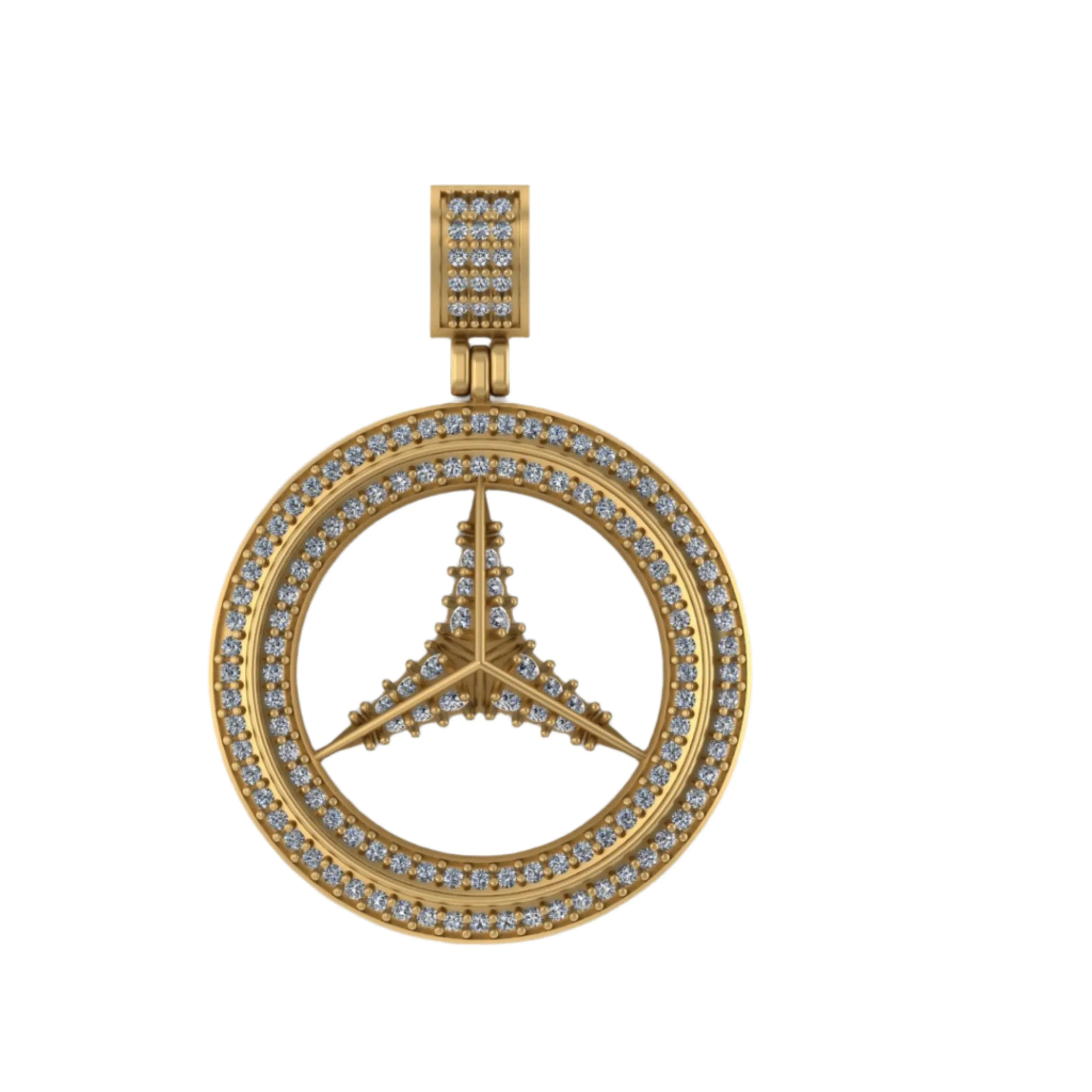 Trendy Logo 14K solid gold Diamond Pendant - 1.00 CTW