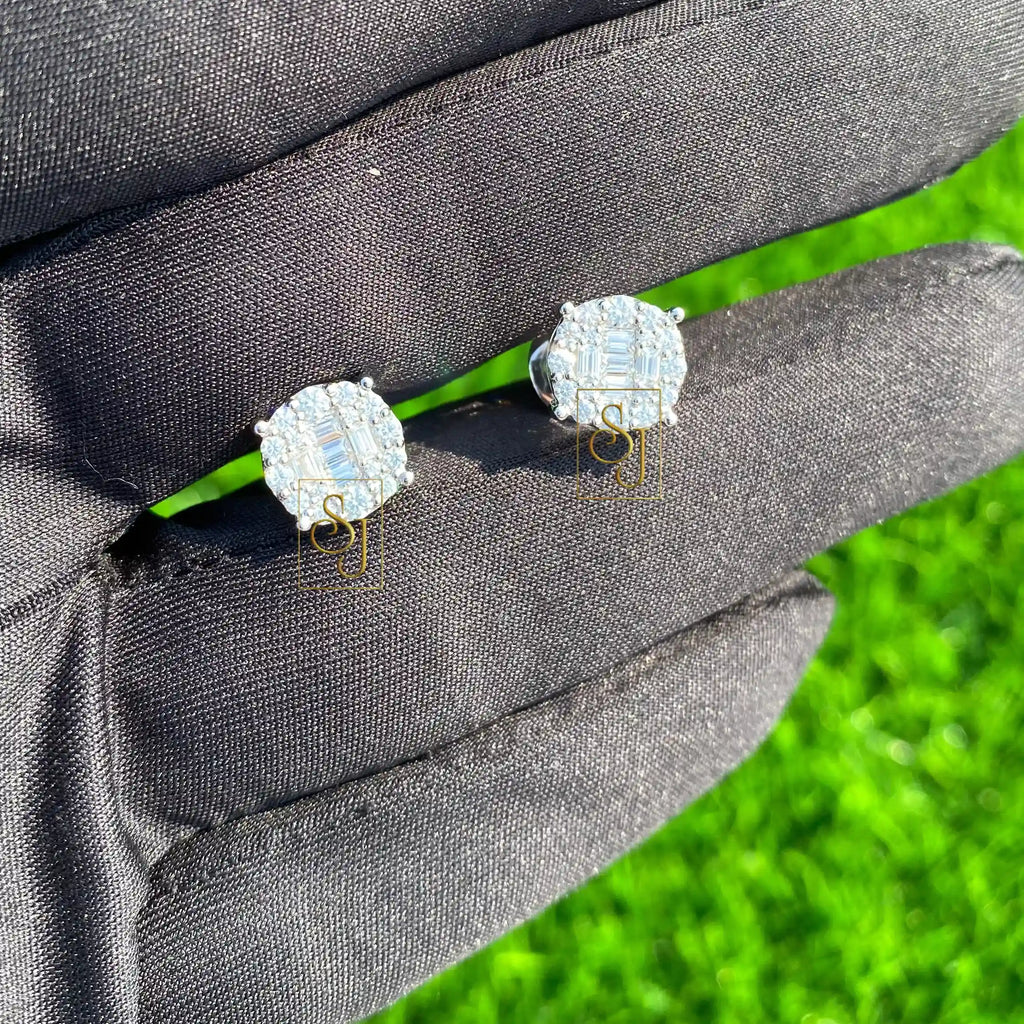Icy Natural Baguette Diamond Cluster Earrings 14K solid Gold – 0.96 CTW