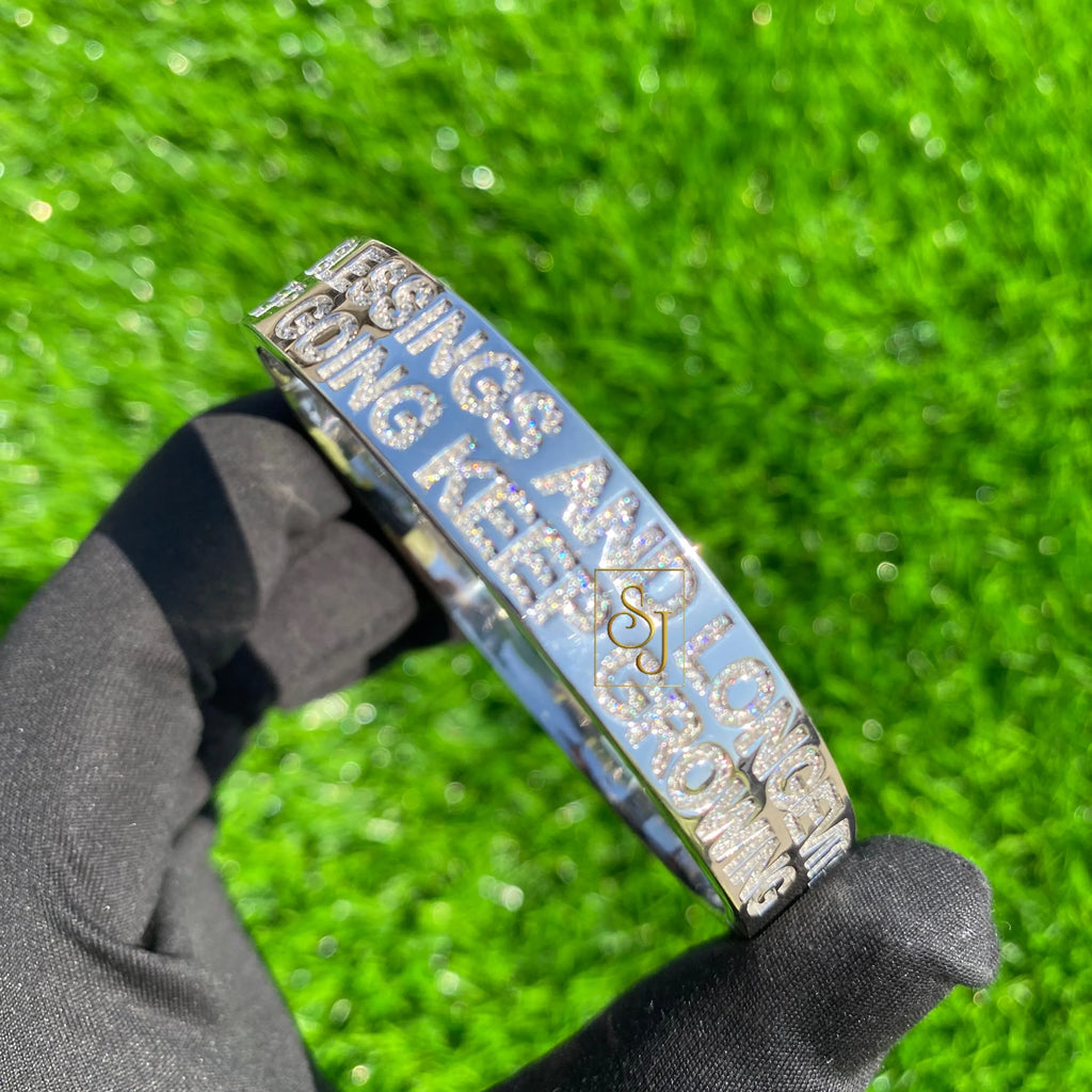 Men's Custom Diamond Letter Engraved Silver Bracelet