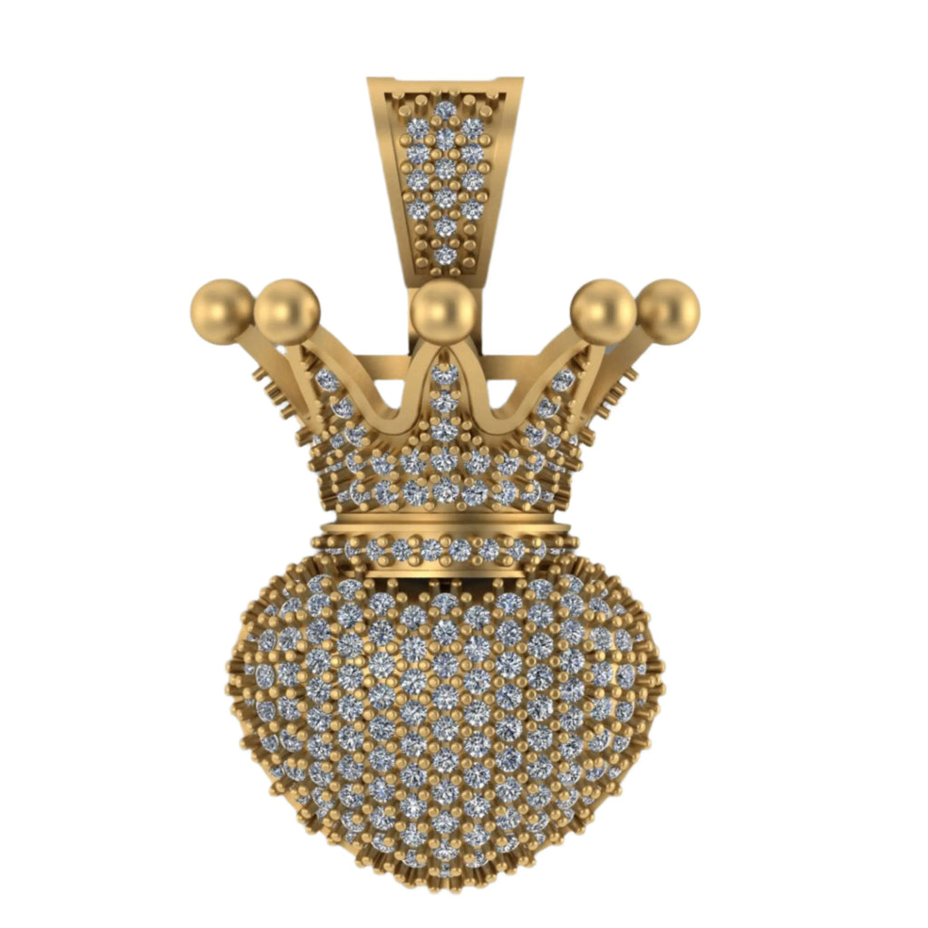 Hip hop Heart Crown 925 Silver Diamond Pendant - 1.36 CTW