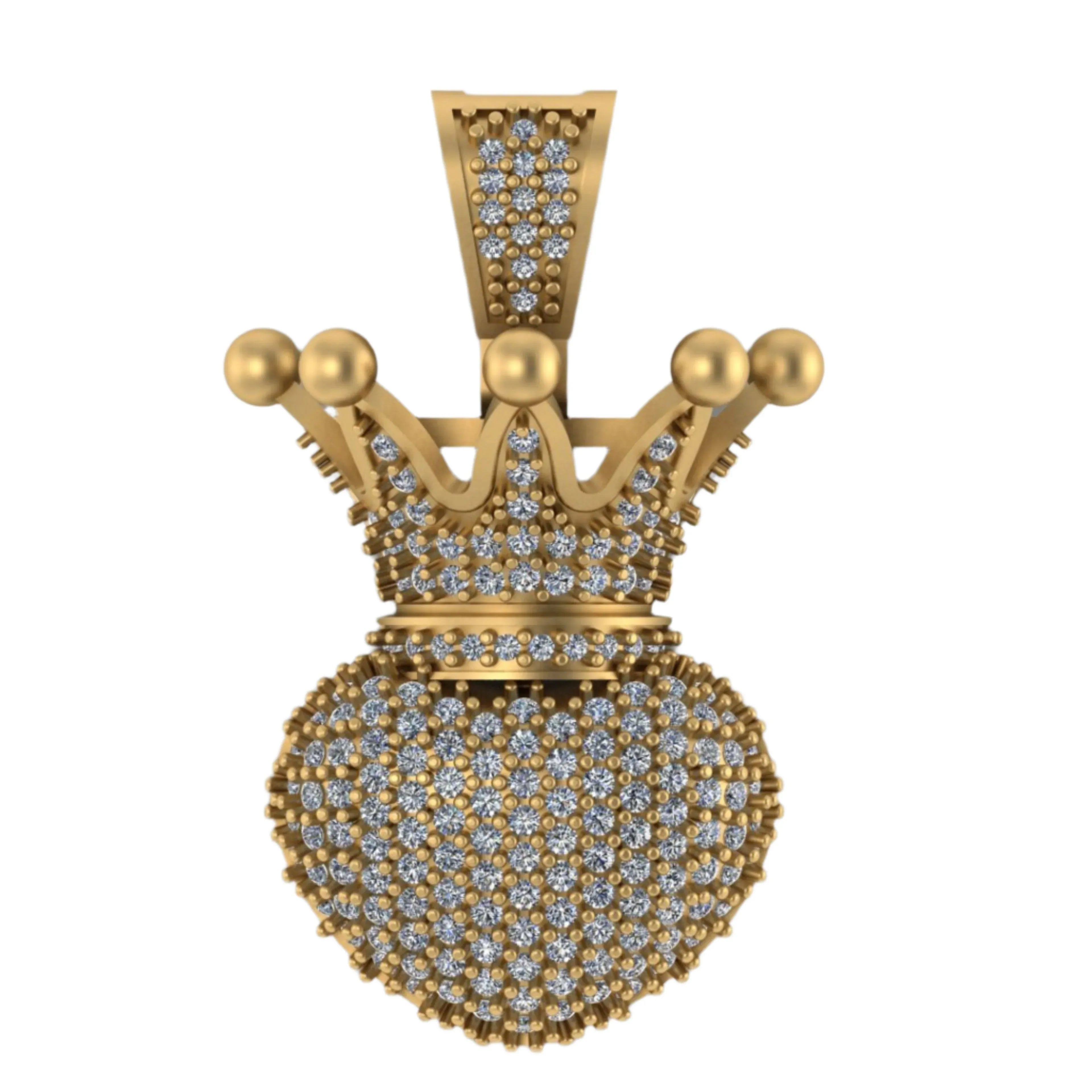 Hip hop Heart Crown 925 Silver Diamond Pendant - 1.36 CTW