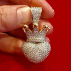Hip hop Heart Crown 925 Silver Diamond Pendant - 1.36 CTW