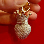 Hip hop Heart Crown 925 Silver Diamond Pendant - 1.36 CTW