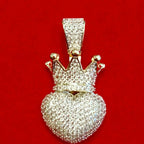 Hip hop Heart Crown 925 Silver Diamond Pendant - 1.36 CTW