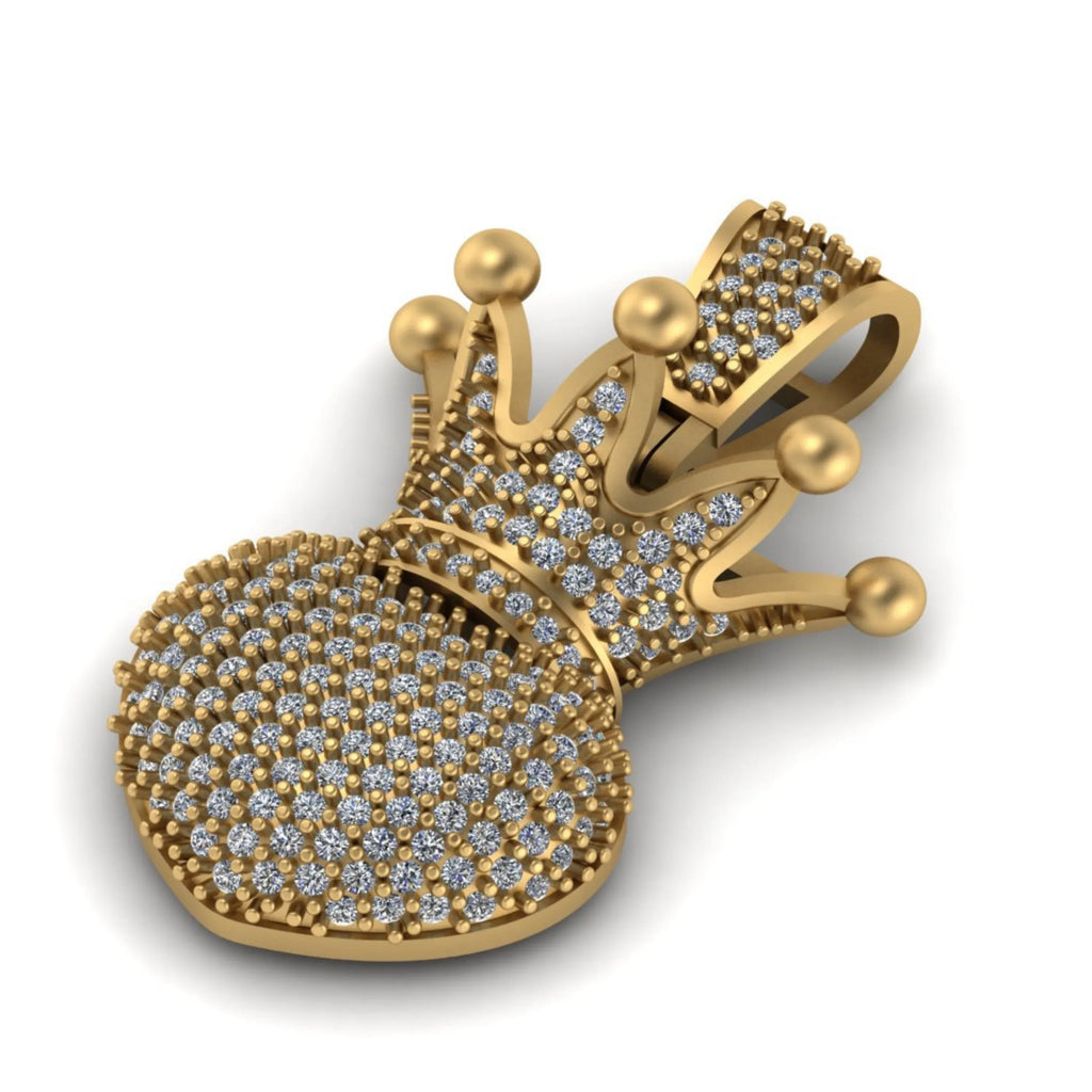 Hip hop Heart Crown 925 Silver Diamond Pendant - 1.36 CTW