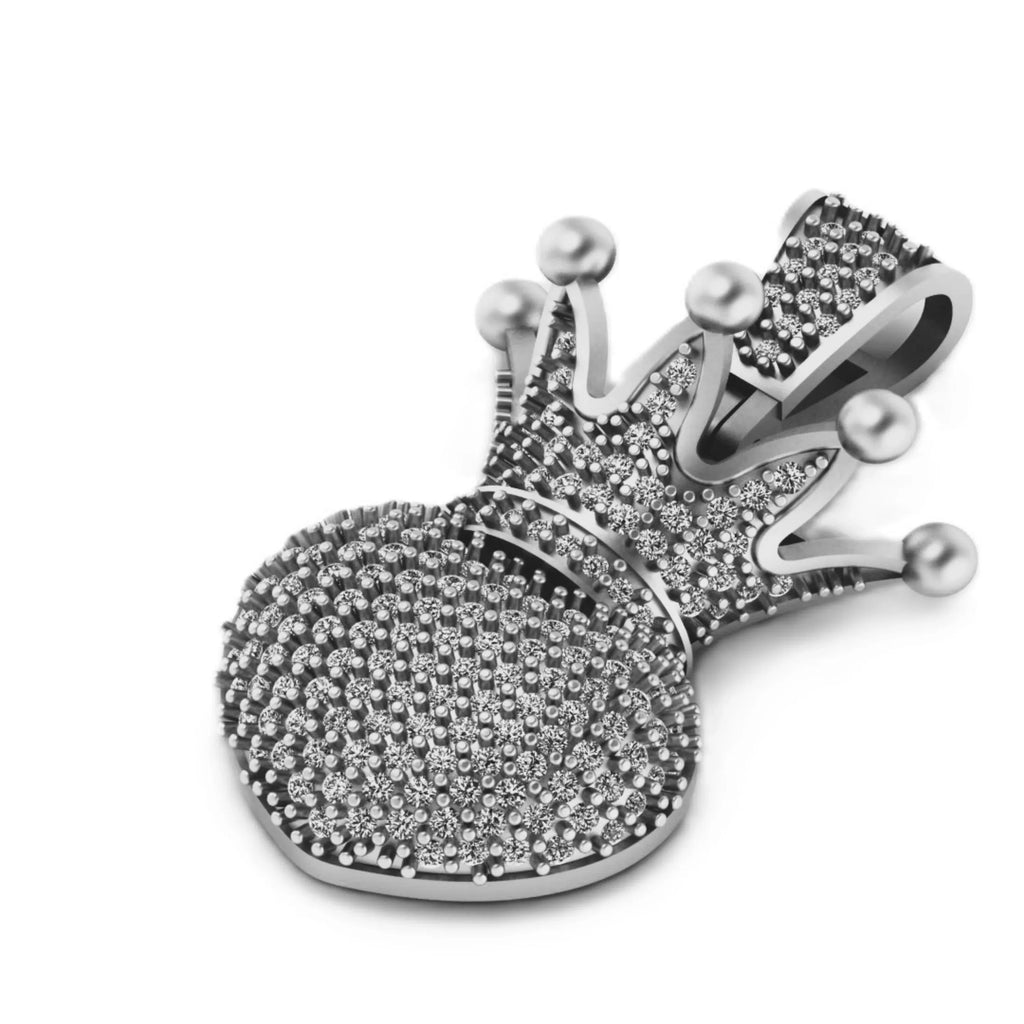 Hip hop Heart Crown 925 Silver Diamond Pendant - 1.36 CTW