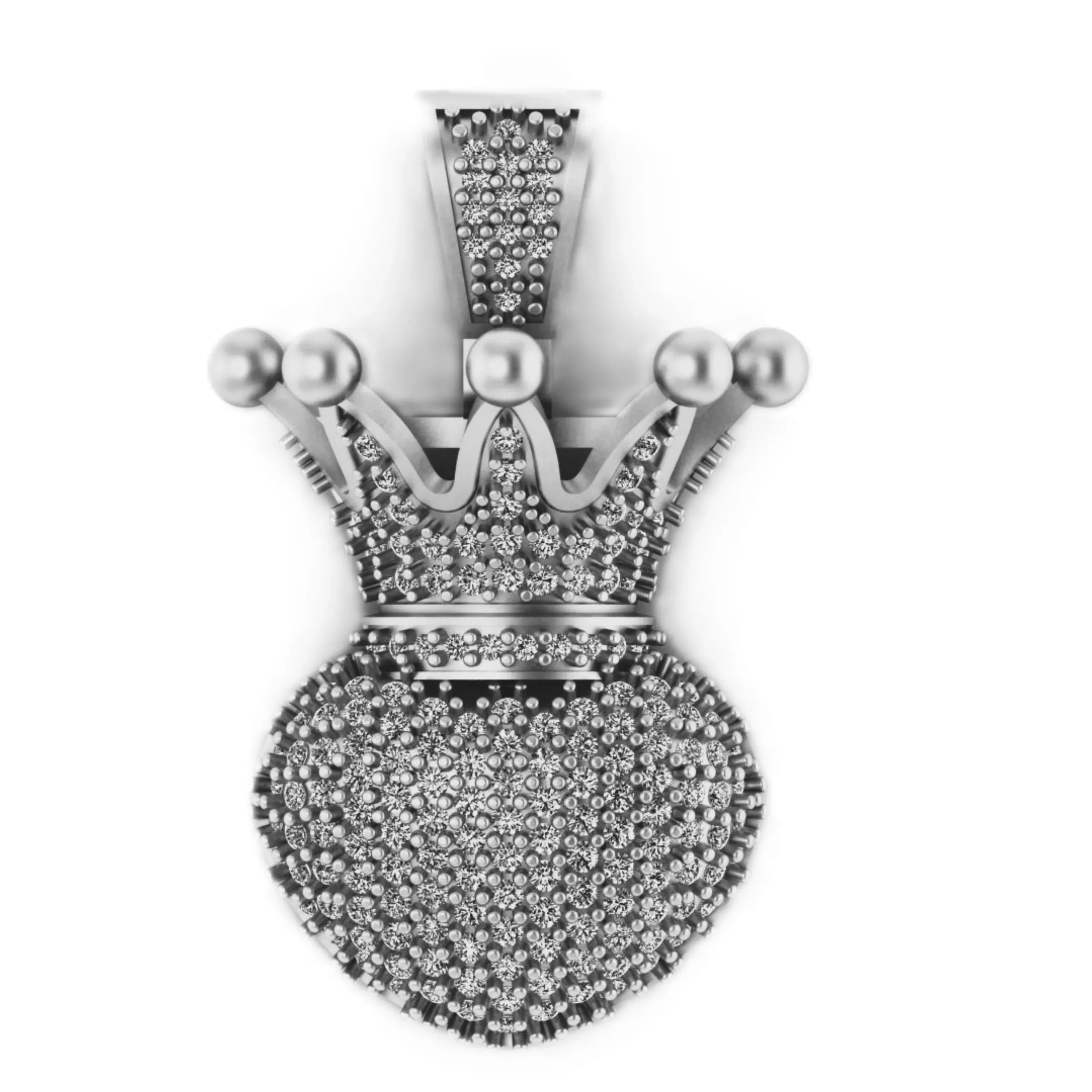 Hip hop Heart Crown 925 Silver Diamond Pendant - 1.36 CTW