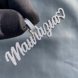 Custom "MAURAZIA" Name VVS Charm Icy Hip Hop Moissanite Diamond Cursive Personalized Name Necklace Gift for Her, Crystal Customized pendant for Anniversary Gift
