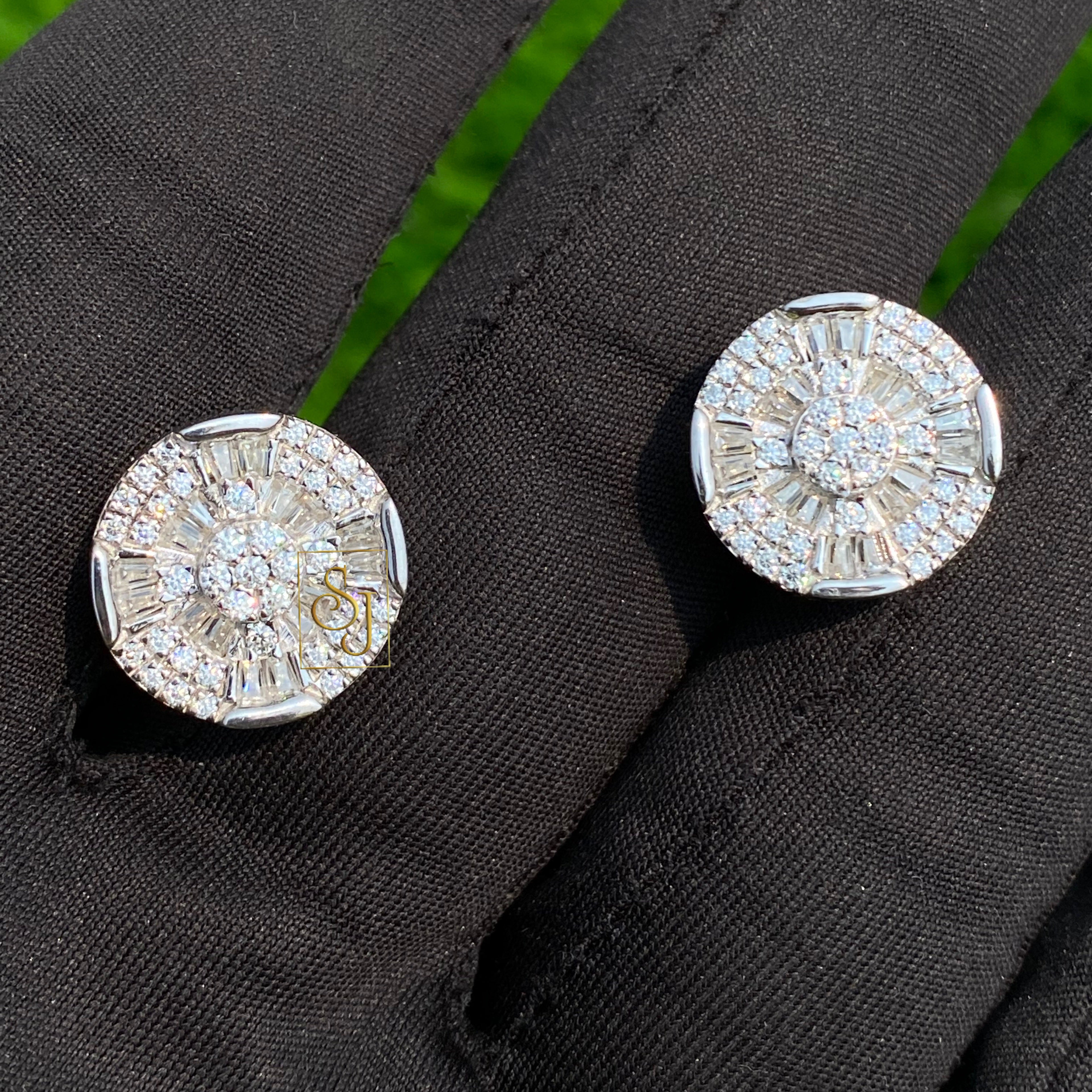 Diamond Cluster Iced Out Earrings 14K solid Gold – 1.18 CTW