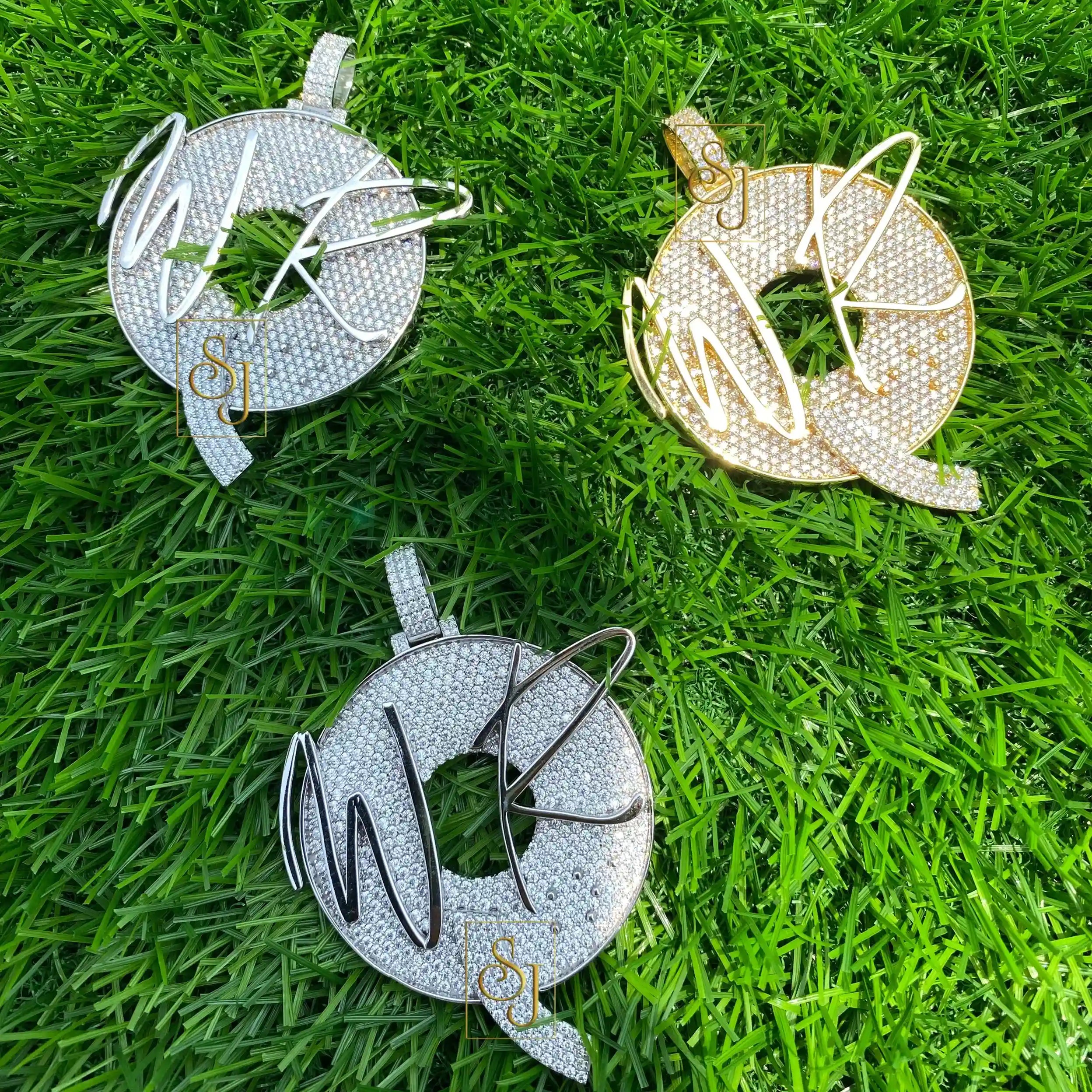 Premium Custom WR letter vvs Round icy Pendant - 13.93 CTW