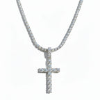 Men's Diamond Tennis Chain with VVS Cross Pendant Set 12.55 CTW