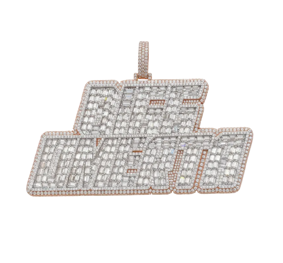 10K Gold Custom Name Pendant Baguette Diamonds - 30.86 CTW