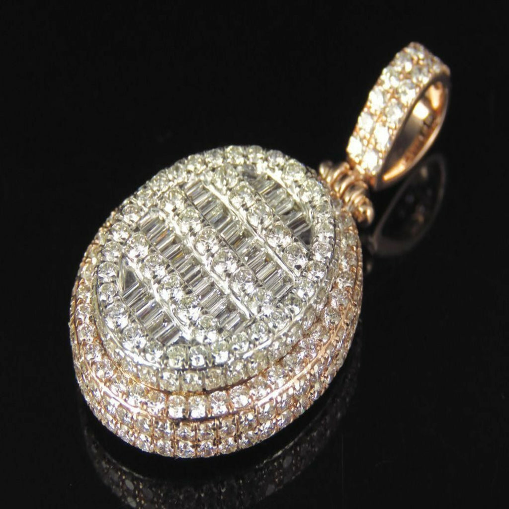 Custom Oval Diamond Pendant 10K Solid Gold - 3.43 CTW
