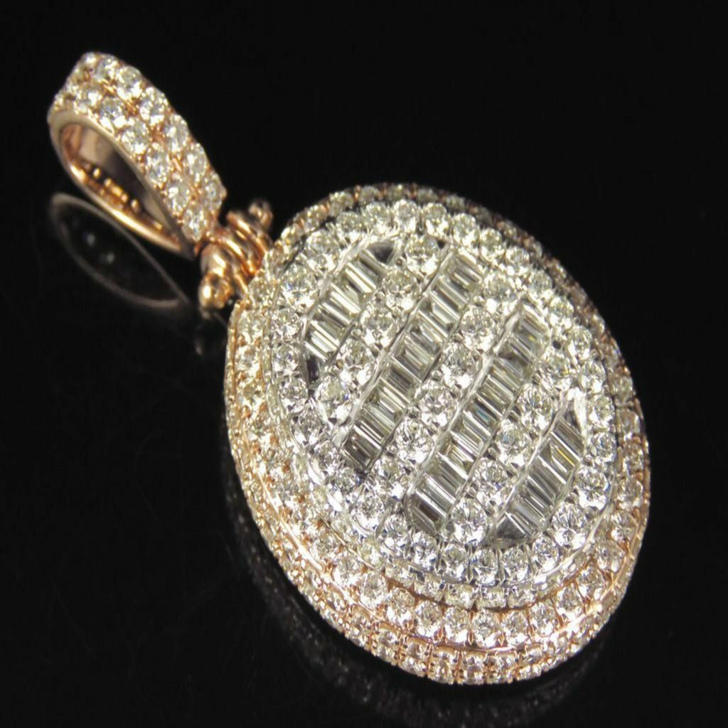 Custom Oval Diamond Pendant 10K Solid Gold - 3.43 CTW