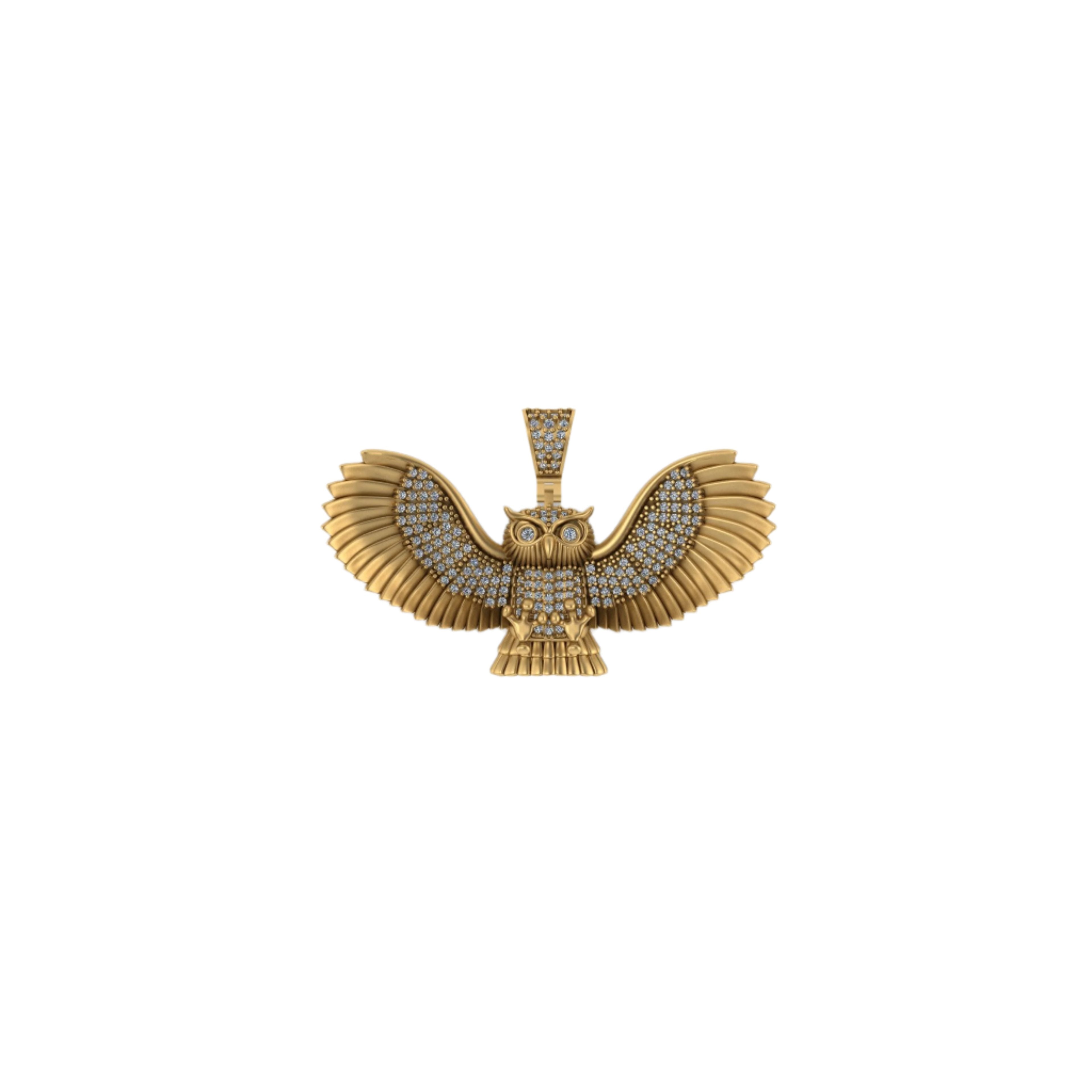 Owl Diamond Pendant 14k Solid Gold - 1.00 CTW