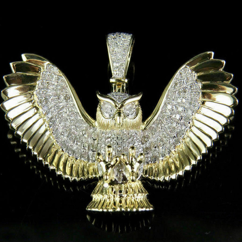 Owl Diamond Pendant 14k Solid Gold - 1.00 CTW
